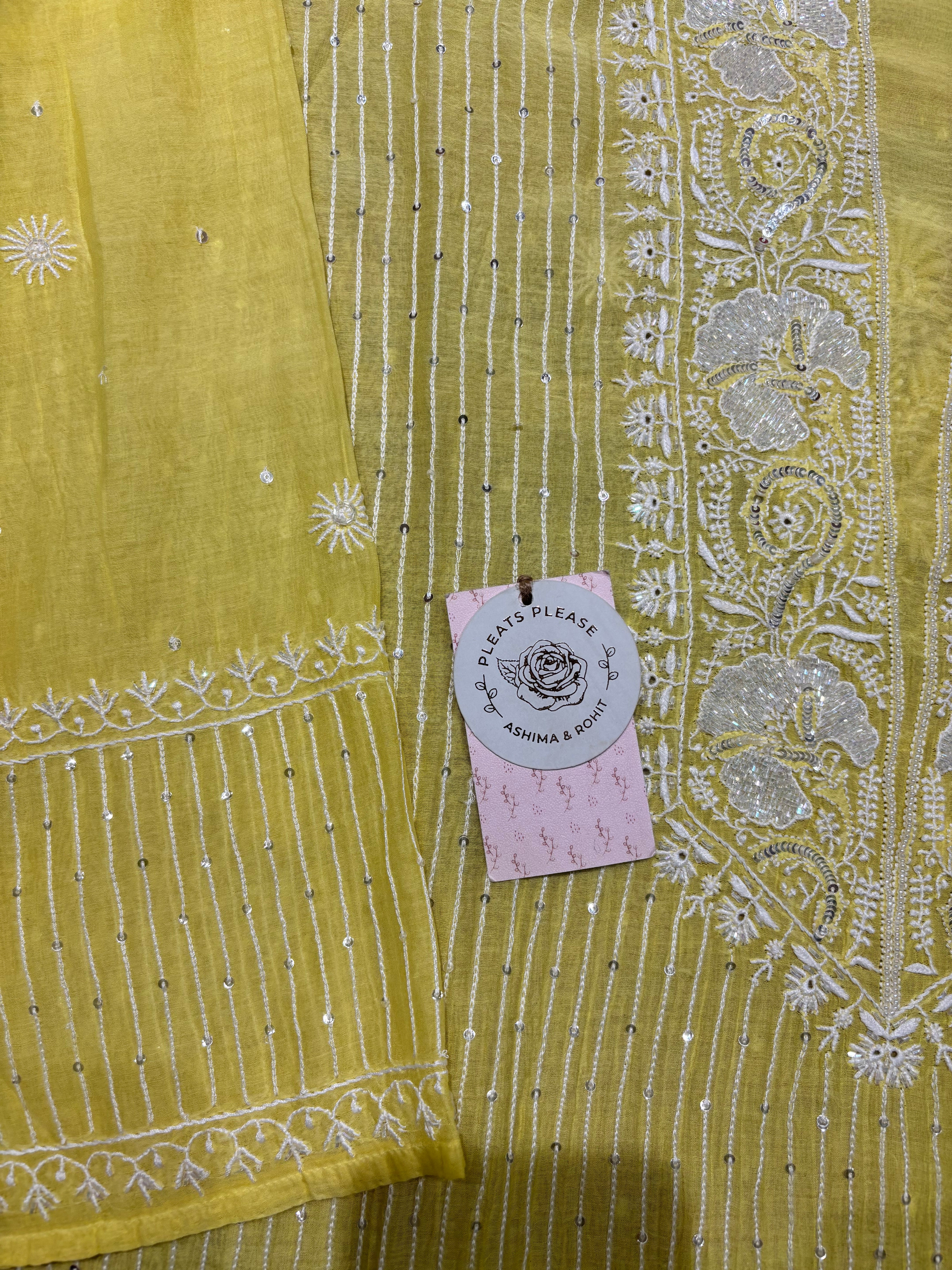 Yellow Chanderi Mul Chikankari Kurta and Dupatta Set