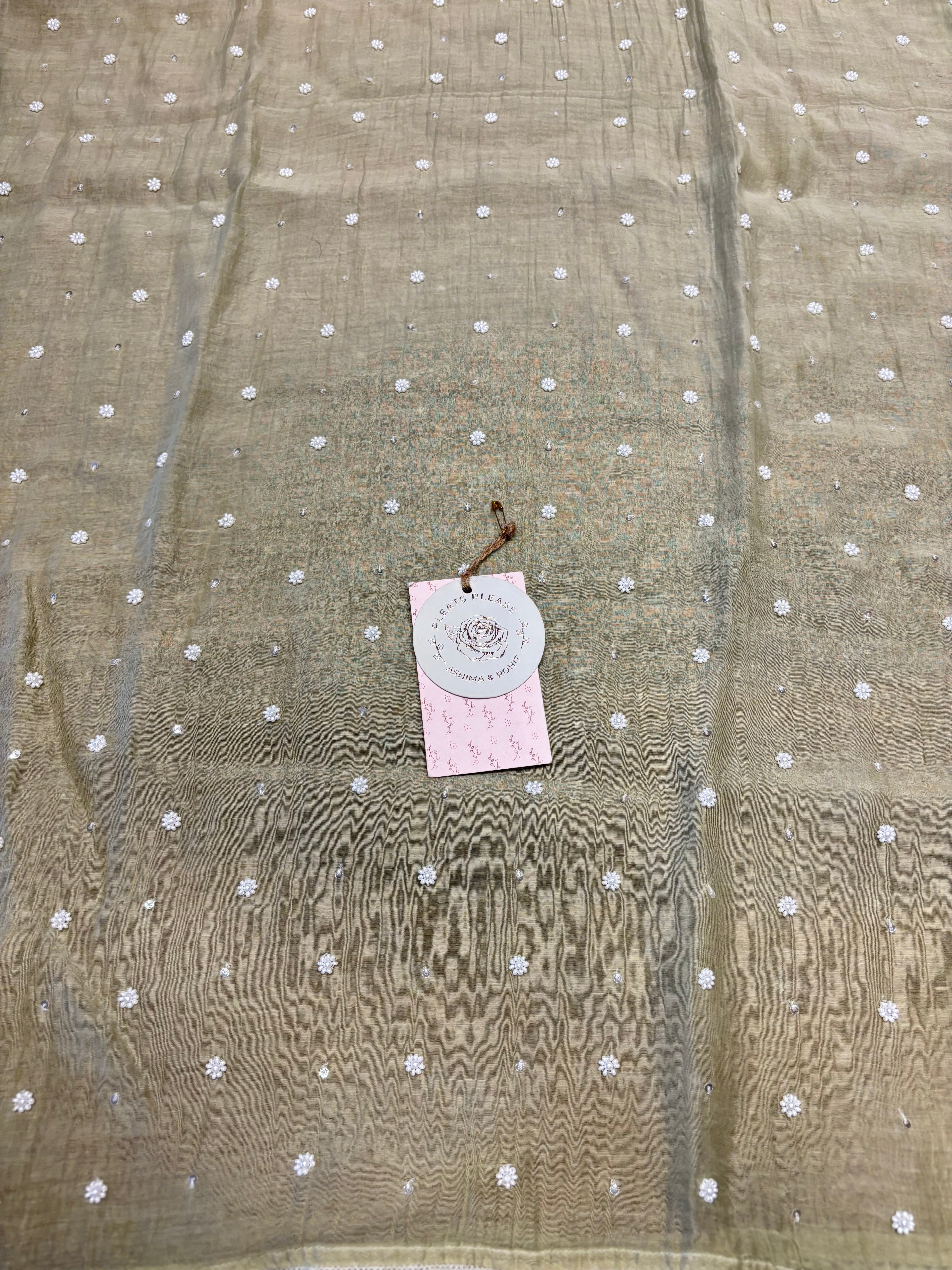 Olive Green Chanderi Mul Chikankari Kaftan