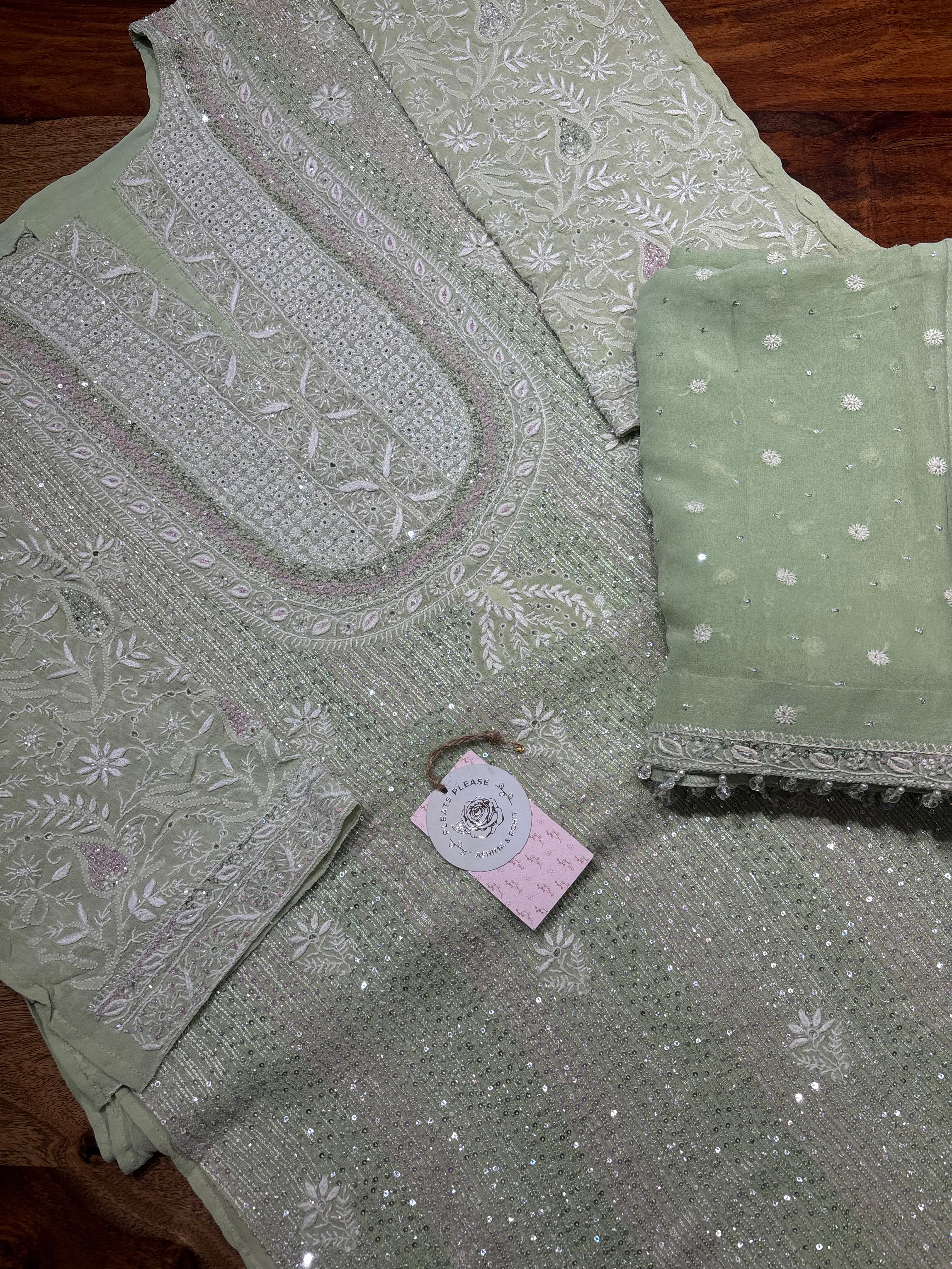 Green Pure and Premium Georgette Chikankari Kurta and Dupatta set