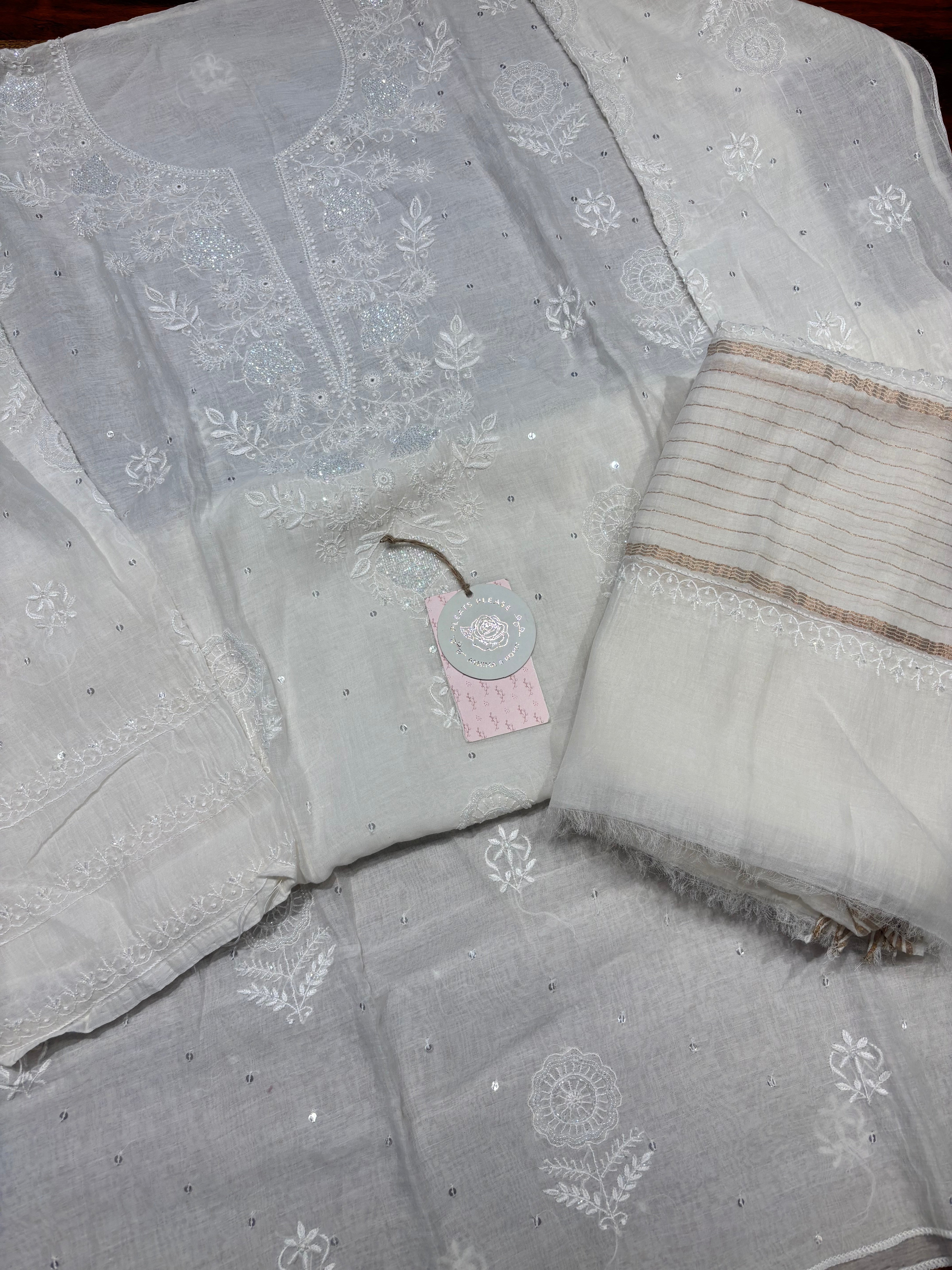 Dyeable Chanderi Mul Chikankari Kurta & Dupatta Set