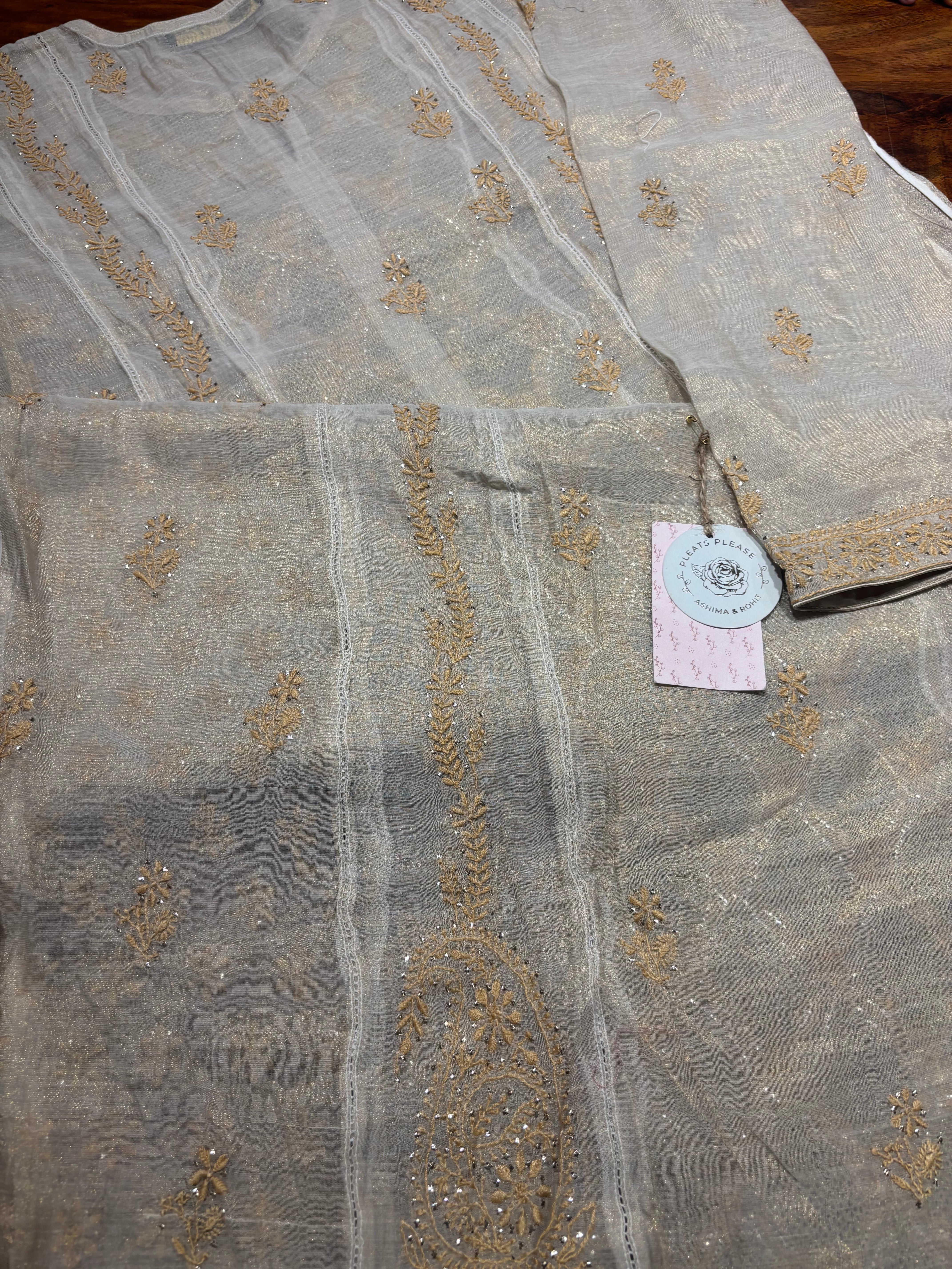 Dyeable Pure Tissue Kalidar Chikankari Kurta and Dupatta set