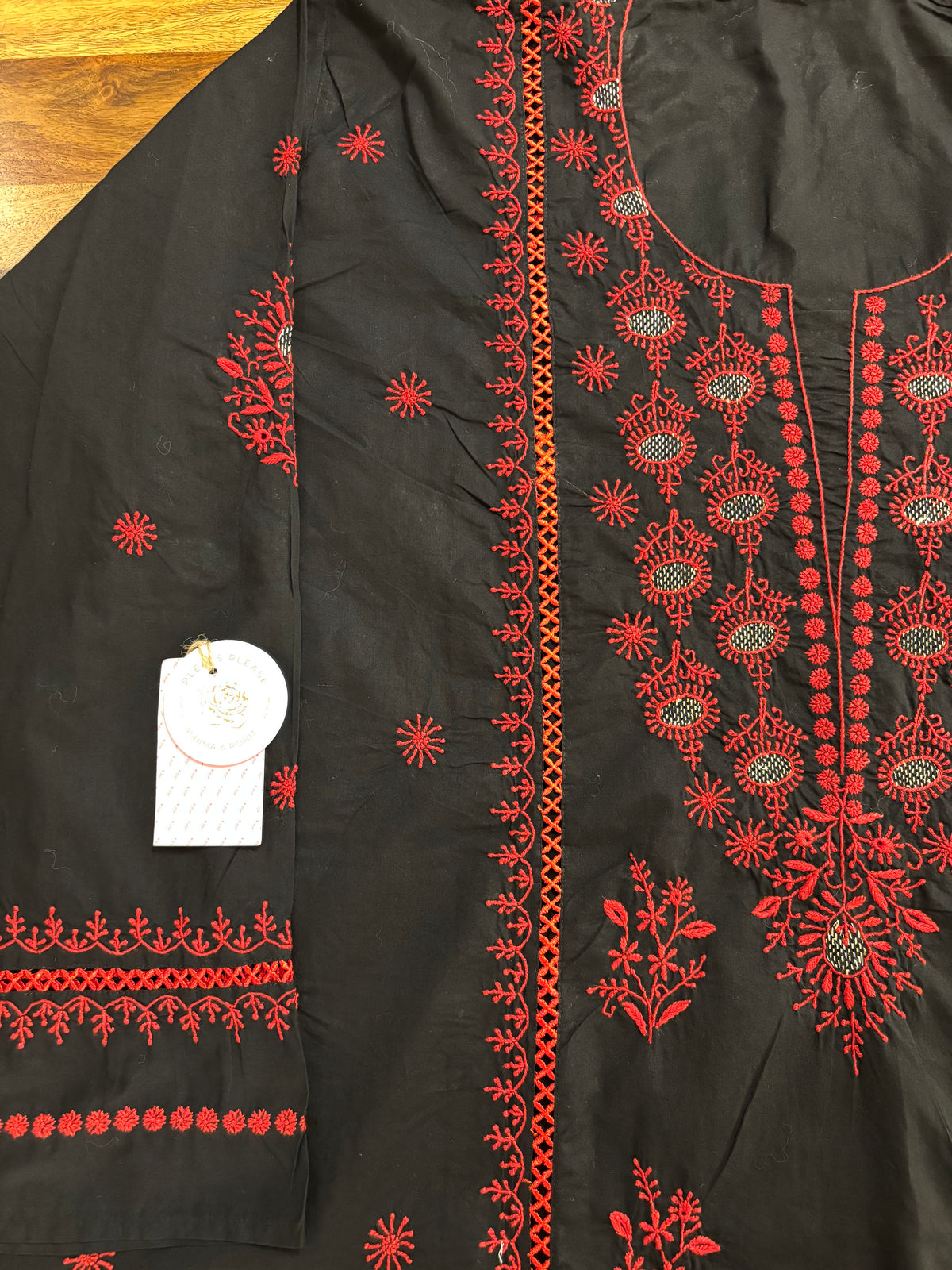Black Cotton Chikankari Women Kurta