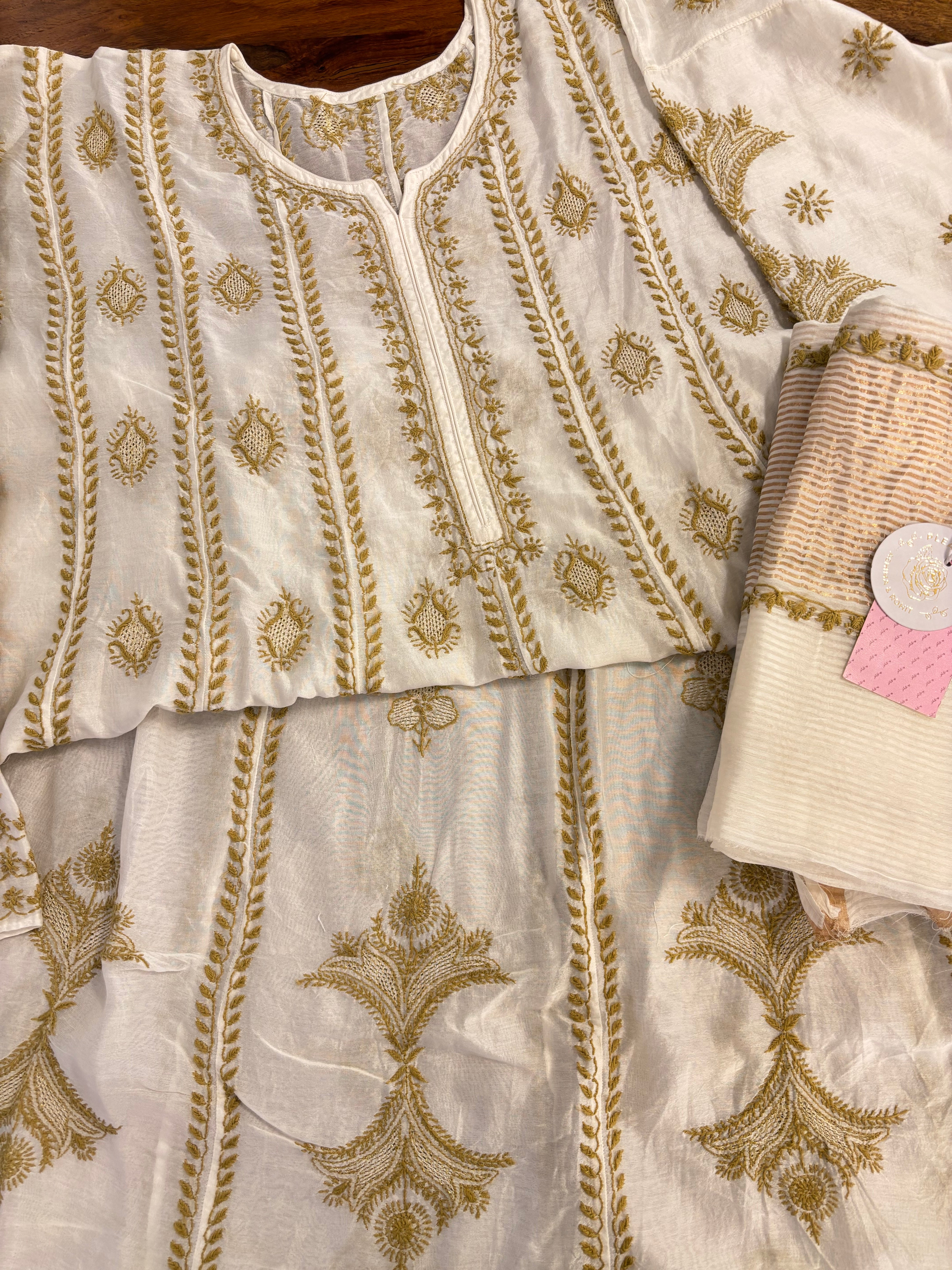 Dyeable Chanderi Chikankari Anarkali & Dupatta Set - Pleats PleaseChikankari
