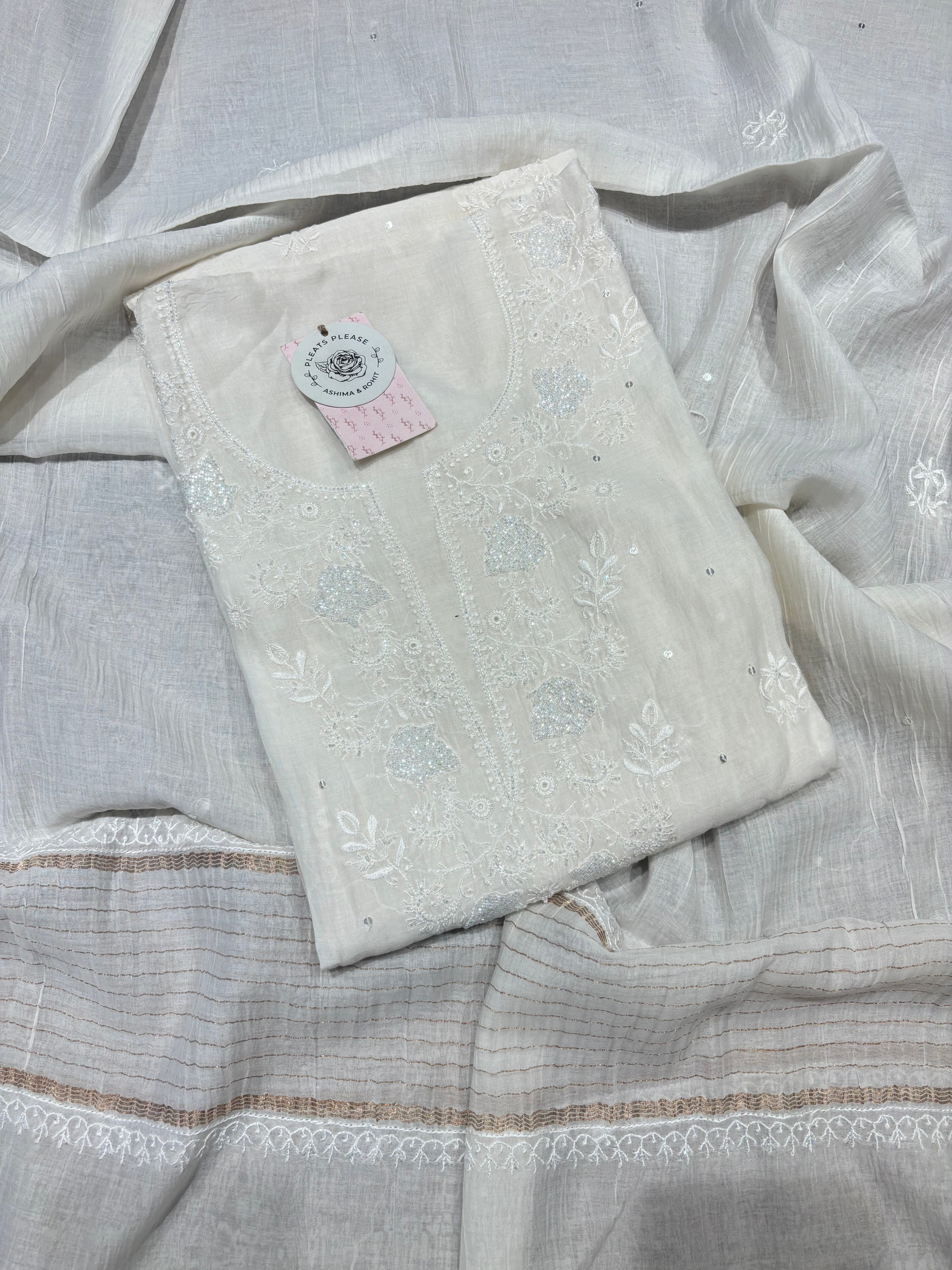 Dyeable Chanderi Mul Chikankari Kurta & Dupatta Set