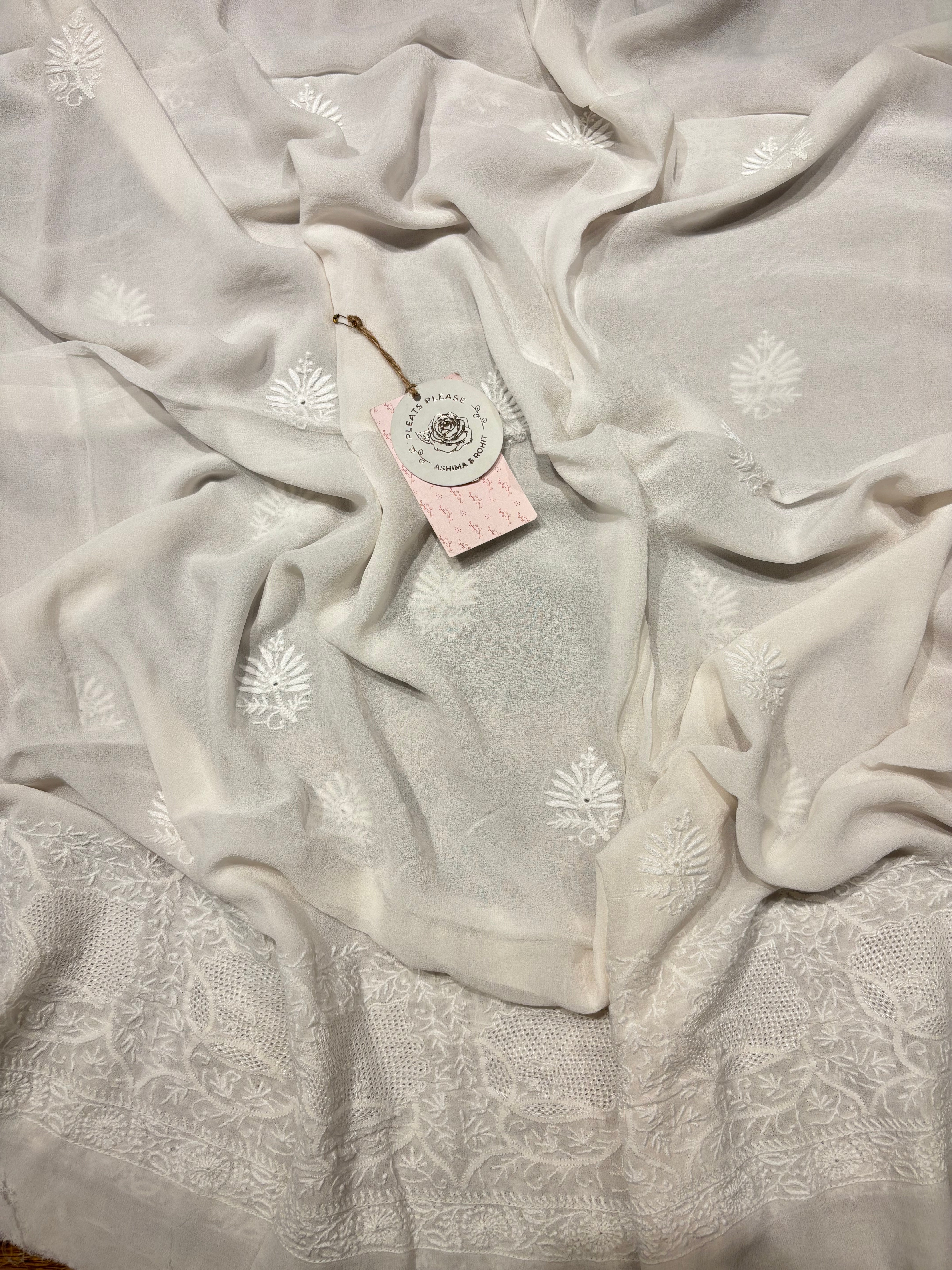 Dyeable Pure & Premium Georgette Chikankari Front & Back Kurta & Dupatta Fabric