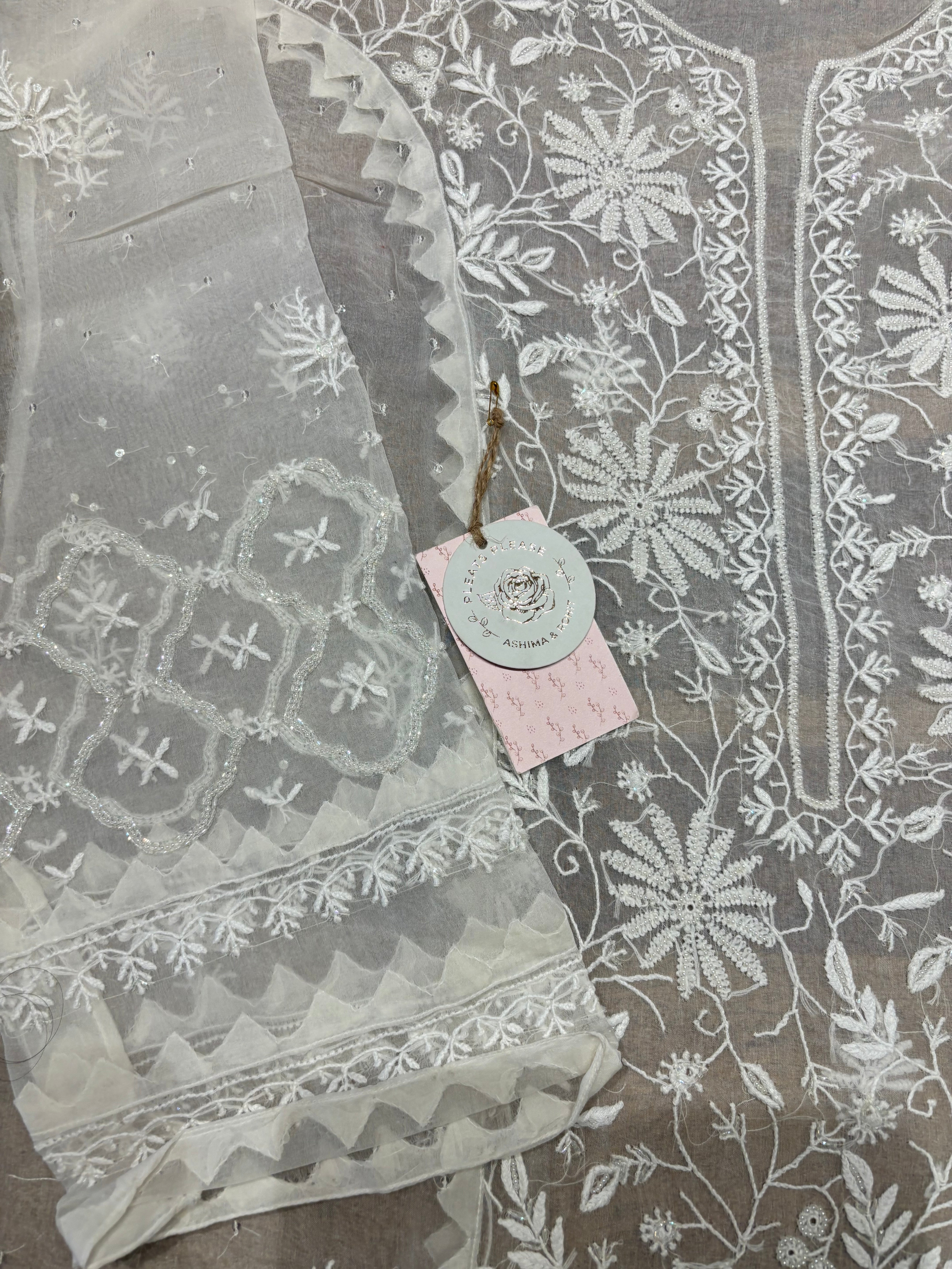 Dyeable Organza Chikankari Kurta