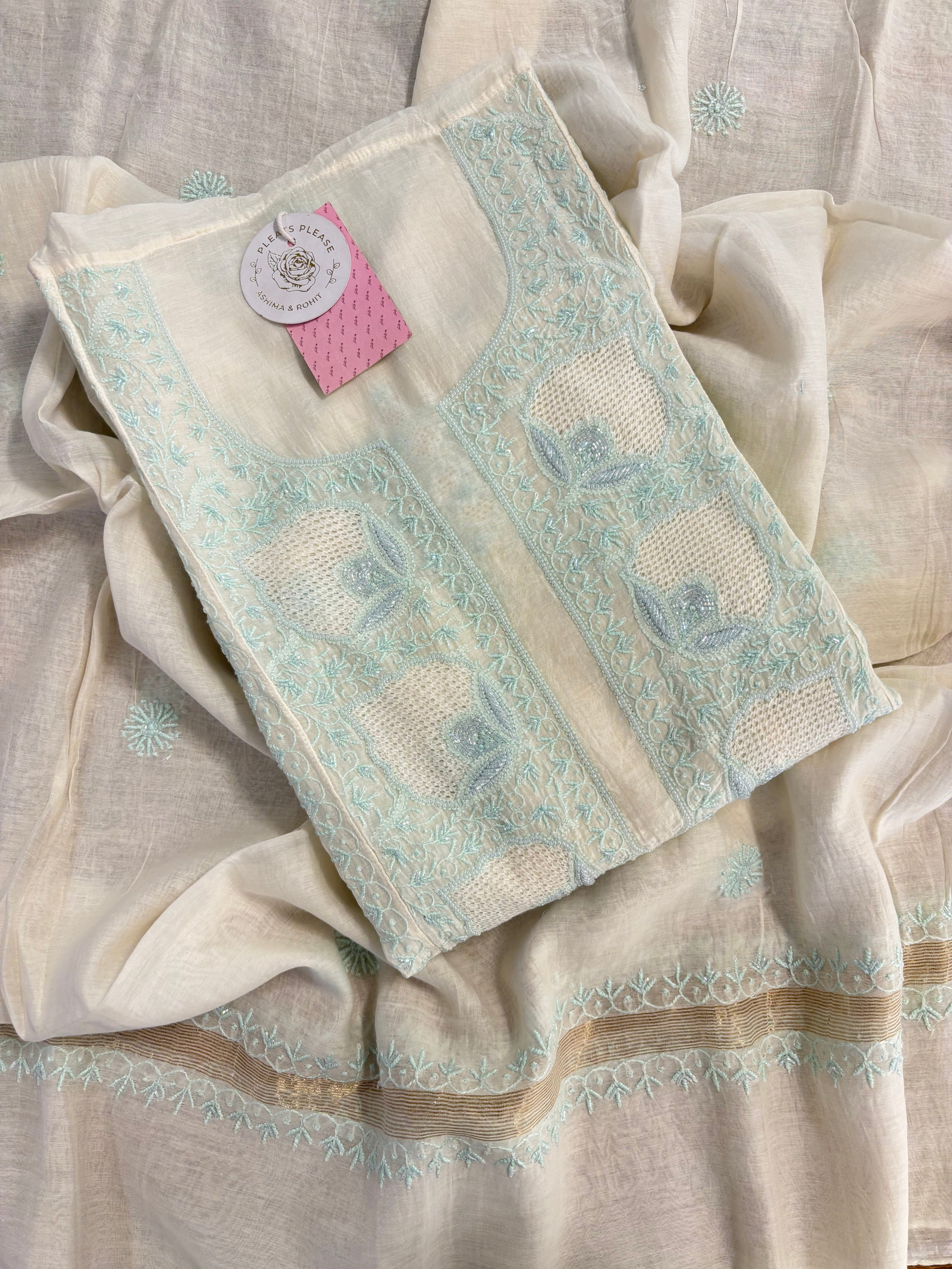Dyeable Chanderi Chikankari Jaal Kurta & Dupatta