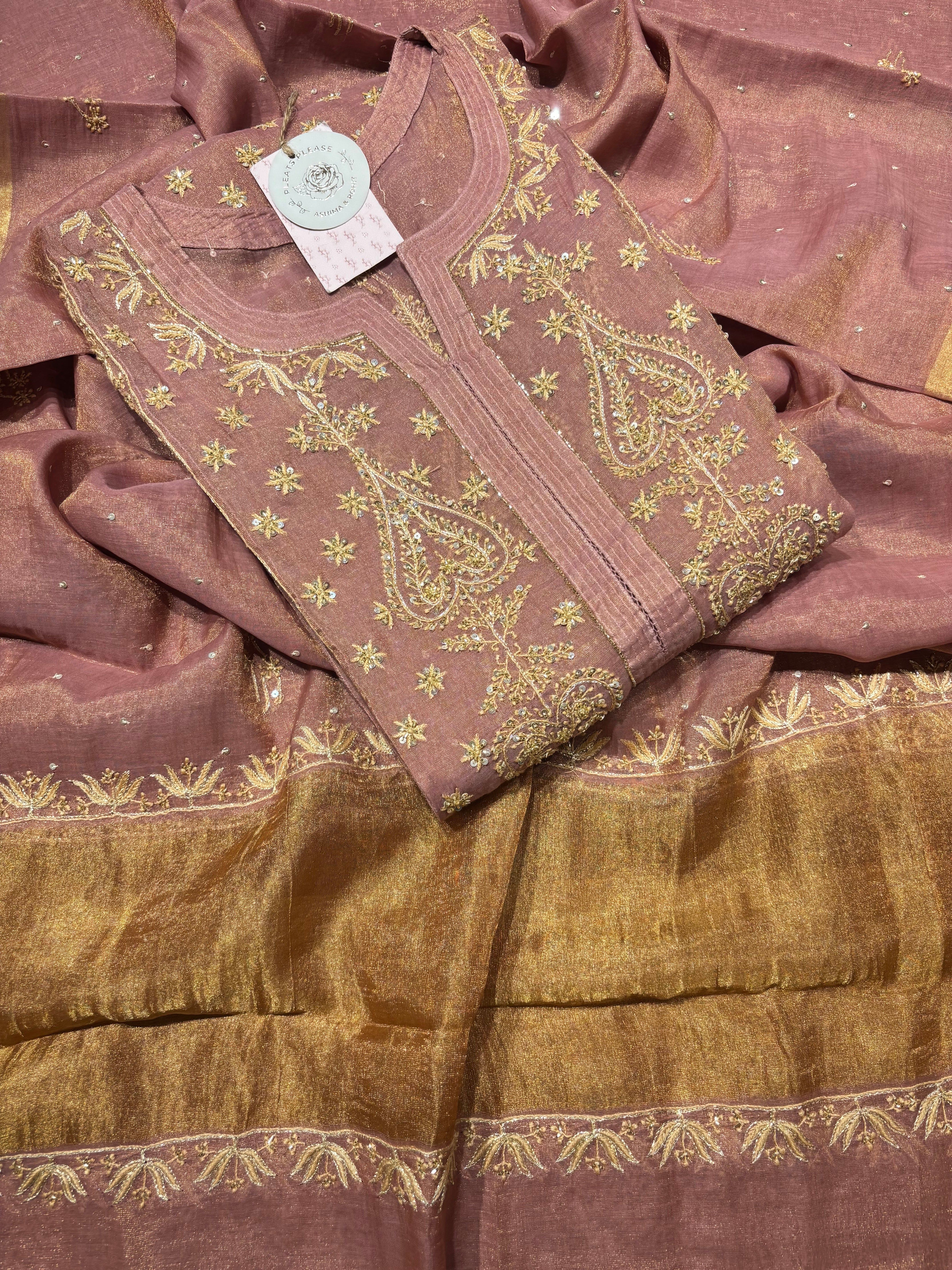 Garnet Pure & Premium Tissue Chikankari Kurta & Dupatta Set