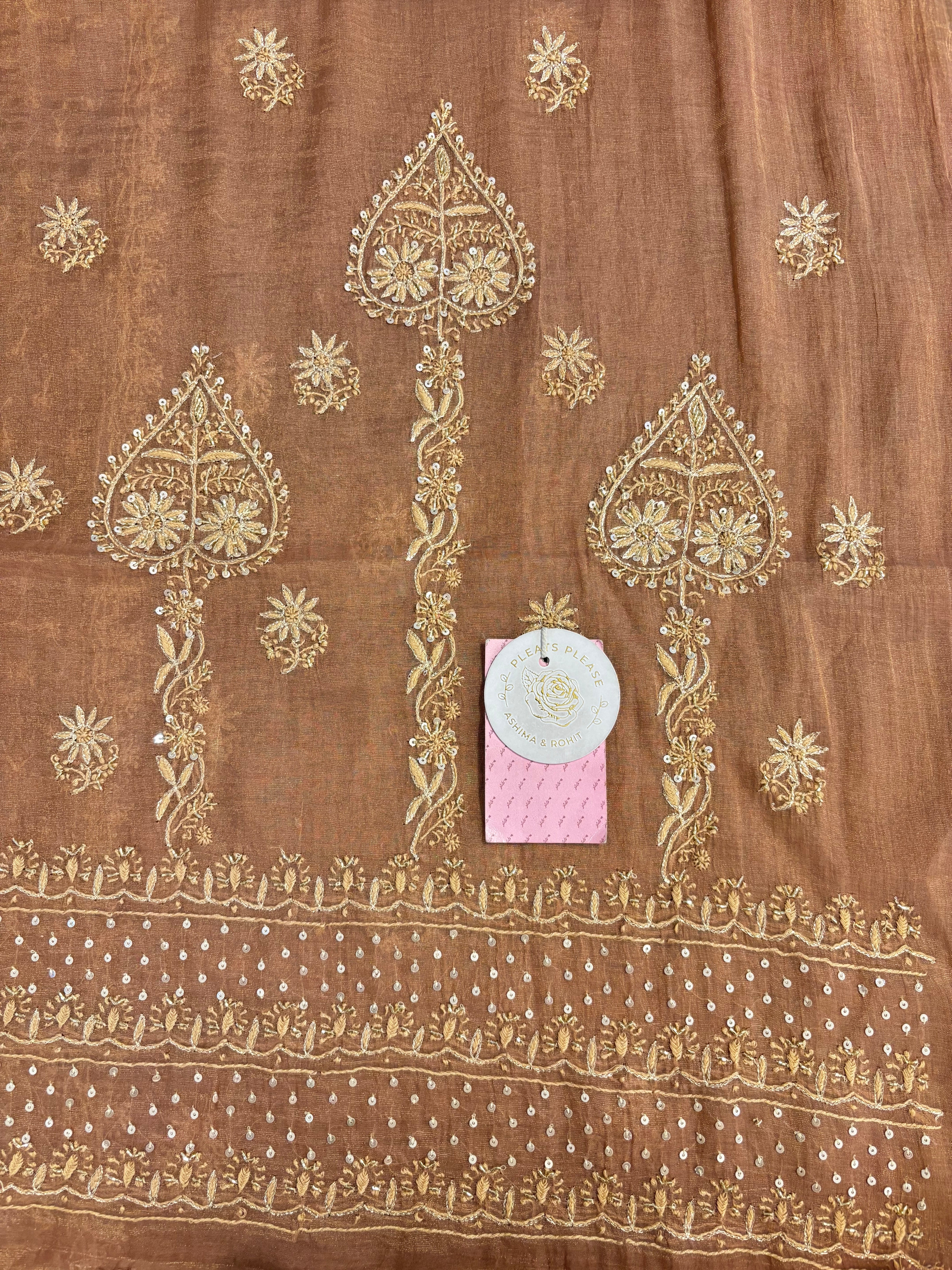 Antique Copper Pure & Premium Tissue Chikankari Kurta & Dupatta