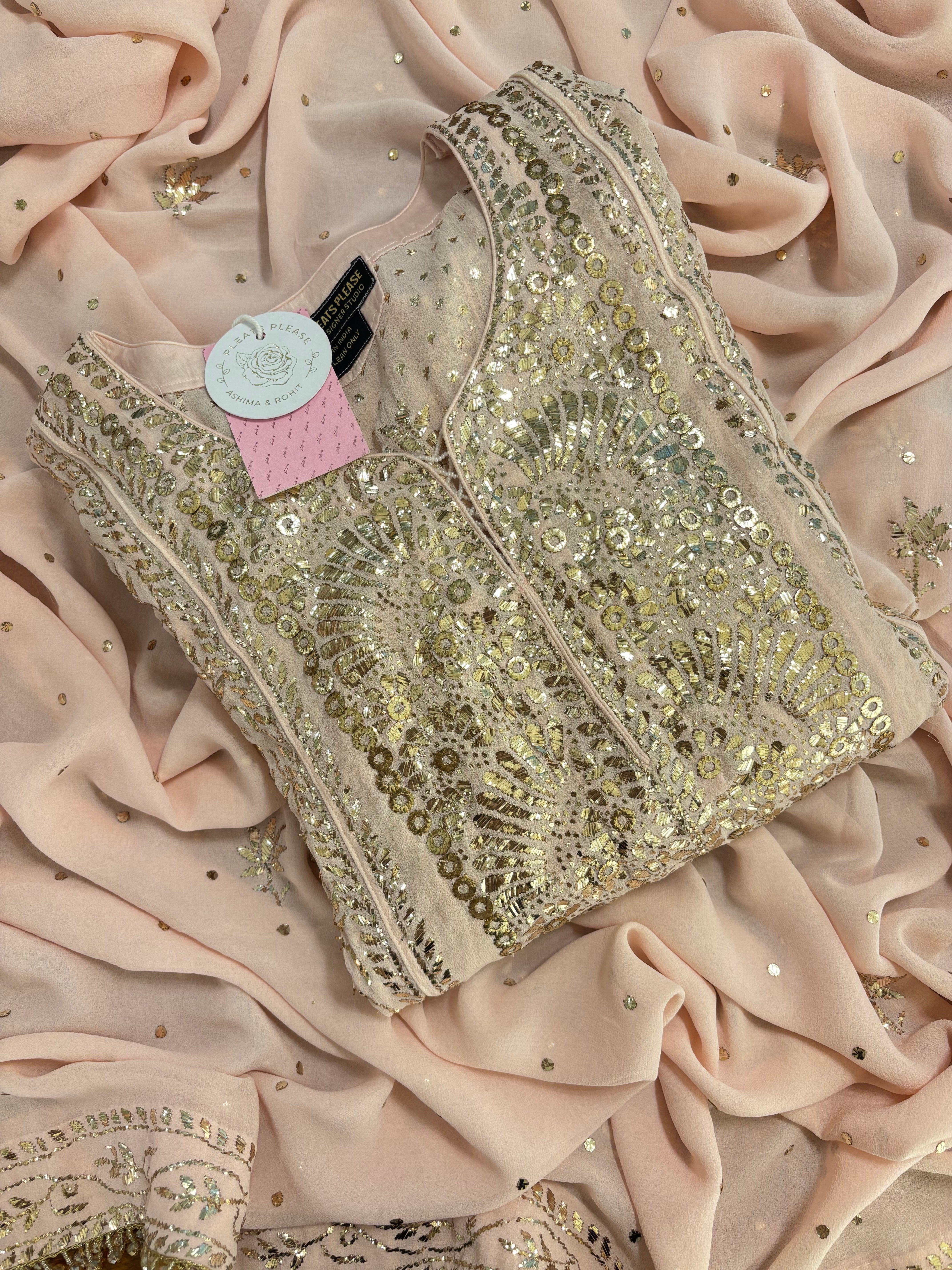 Baby Pink Pure & Premium Georgette Mukaish Jhola & Dupatta