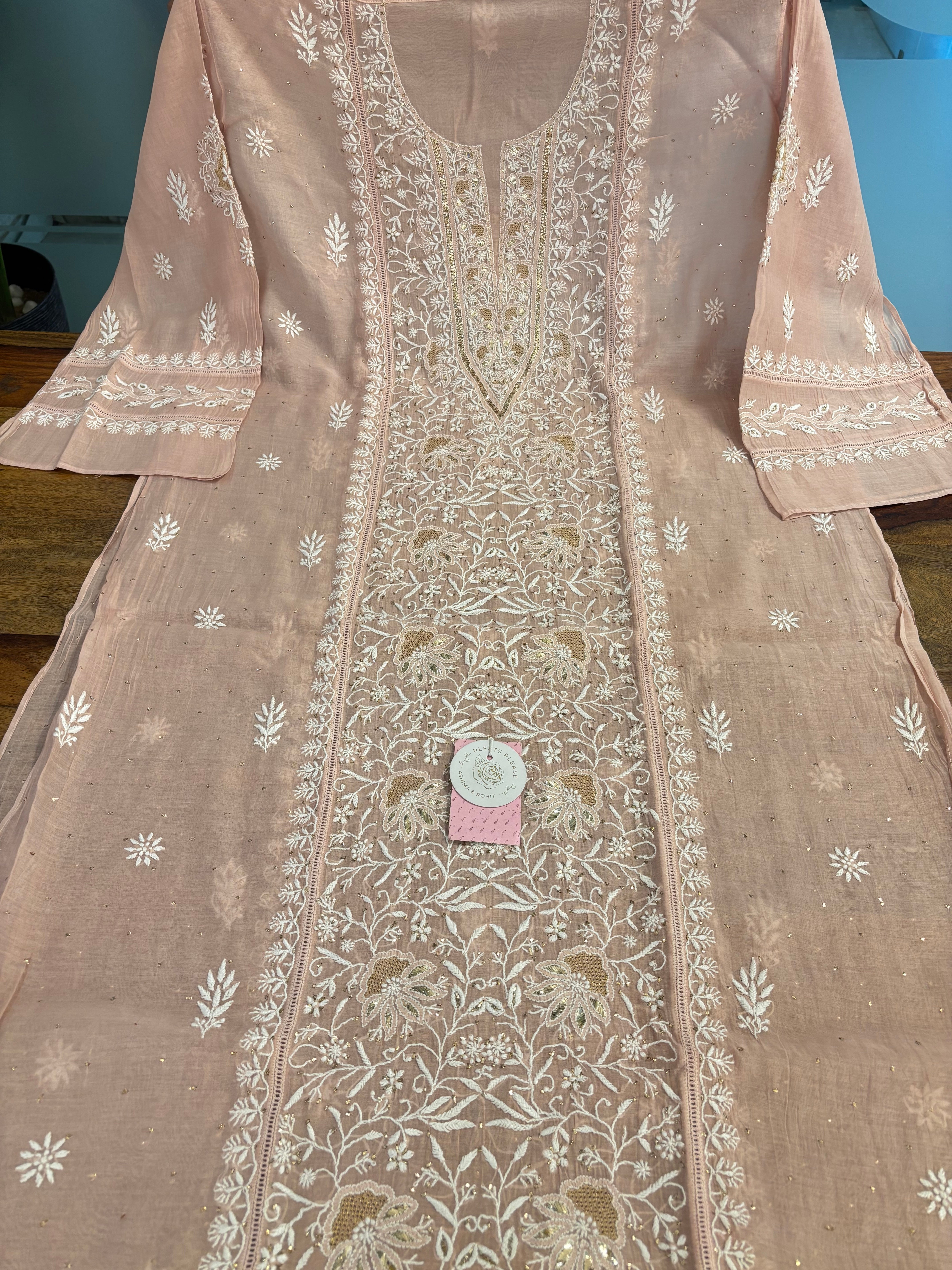 Dusty Peach Chanderi Mul Mukaish & Chikankari Kurta & Dupatta