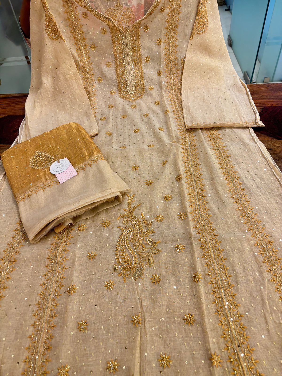 Dyeable Pure & Premium Tissue Pearl Neckline Chikankari Kurta & Dupatta