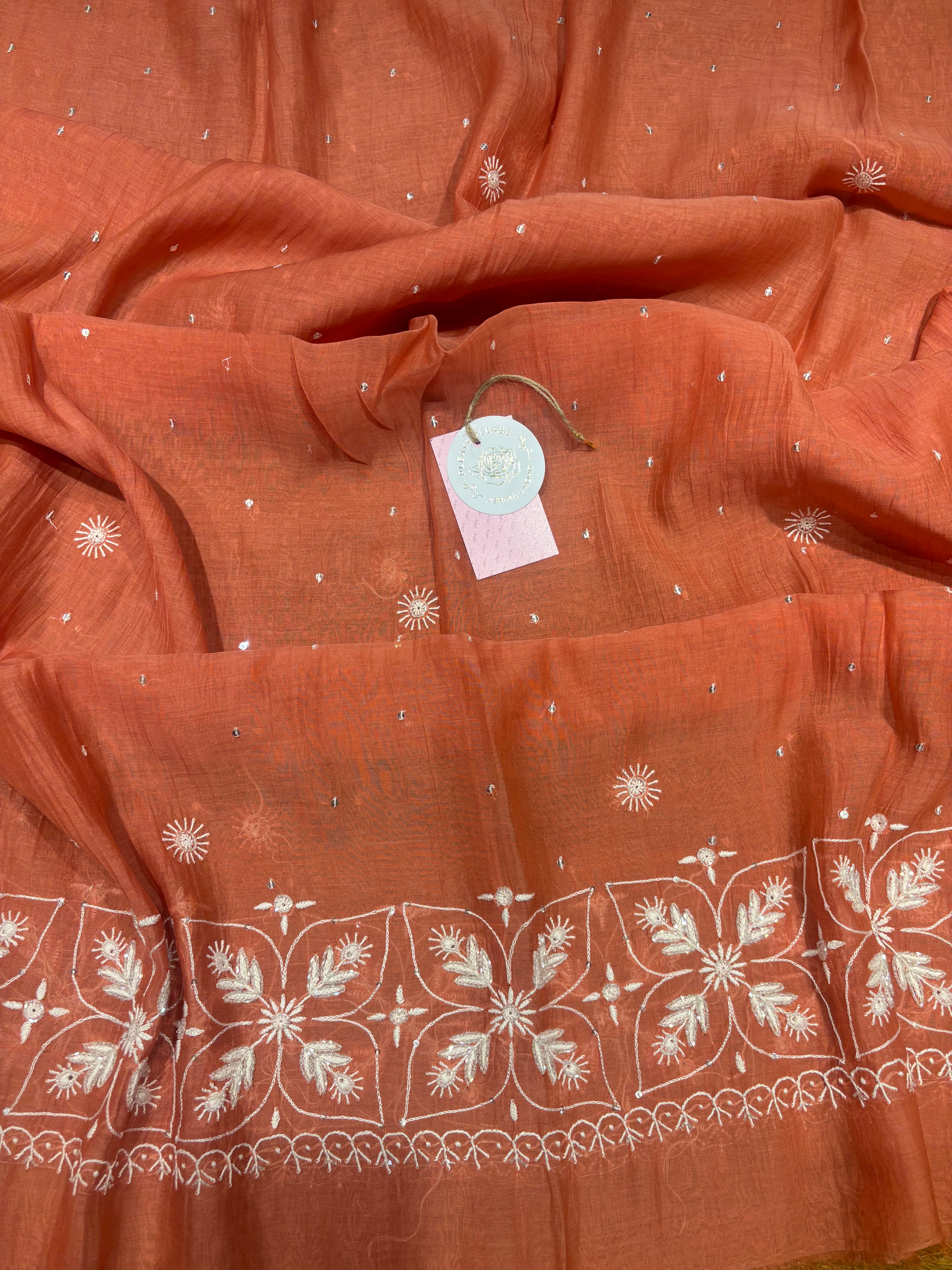 Coral Chanderi Mul Chikankari Kurta and Dupatta Set