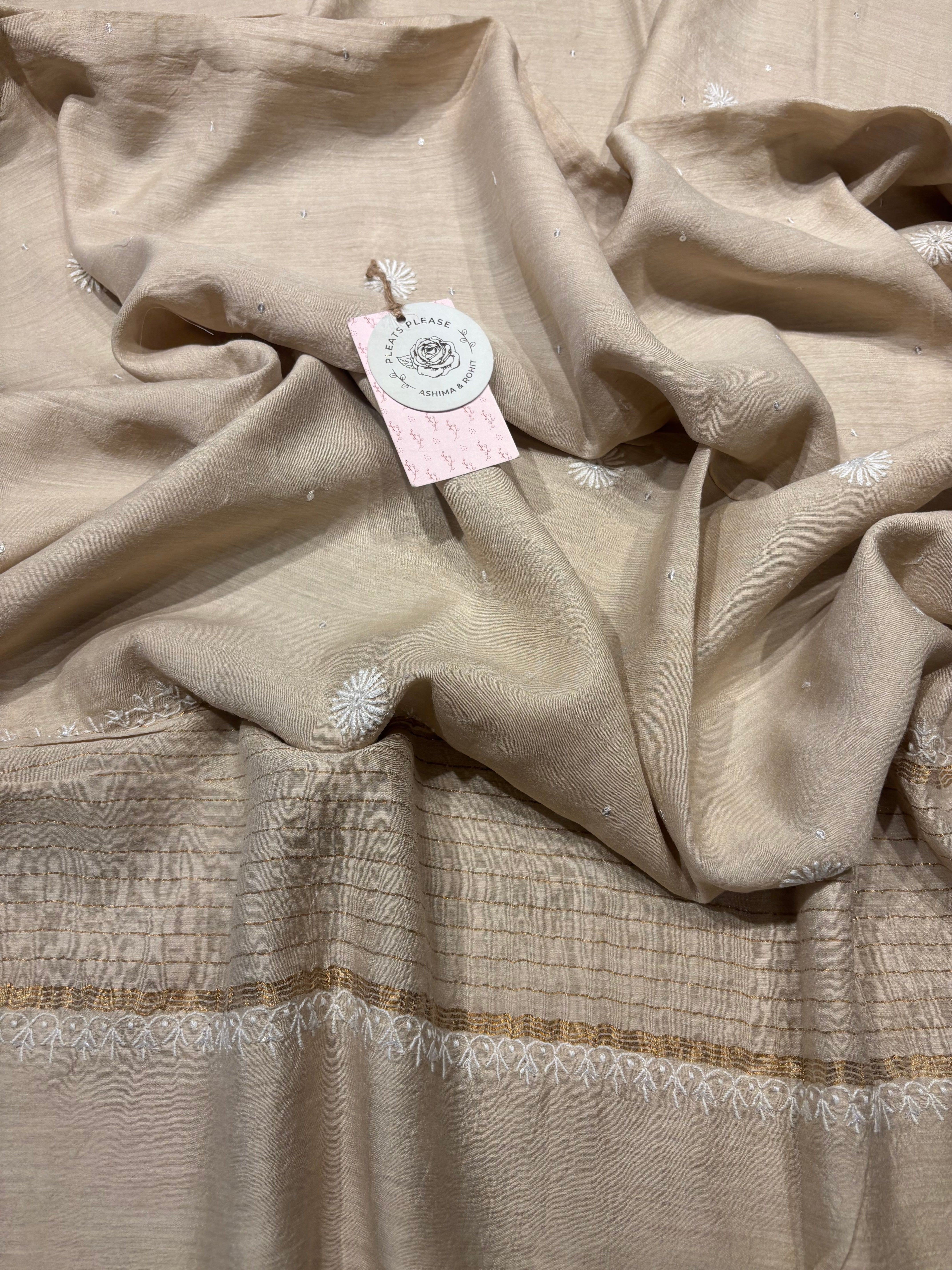 Dyeable Monga Silk Chikankari Anarkali And Dupatta Set