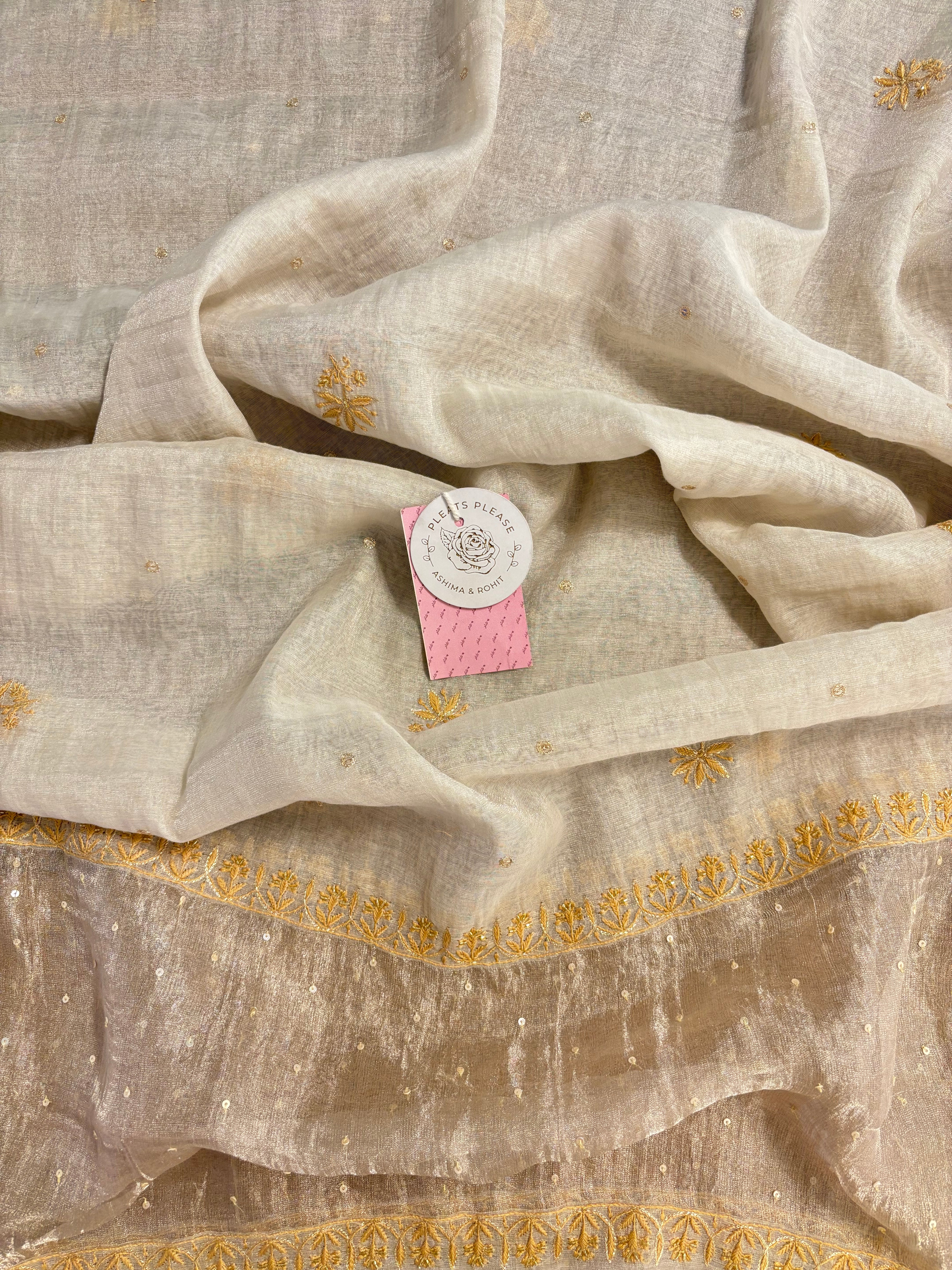 Dyeable Pure & Premium Silver Tissue Chikankari Kurta & Dupatta - Pleats PleaseChikankari
