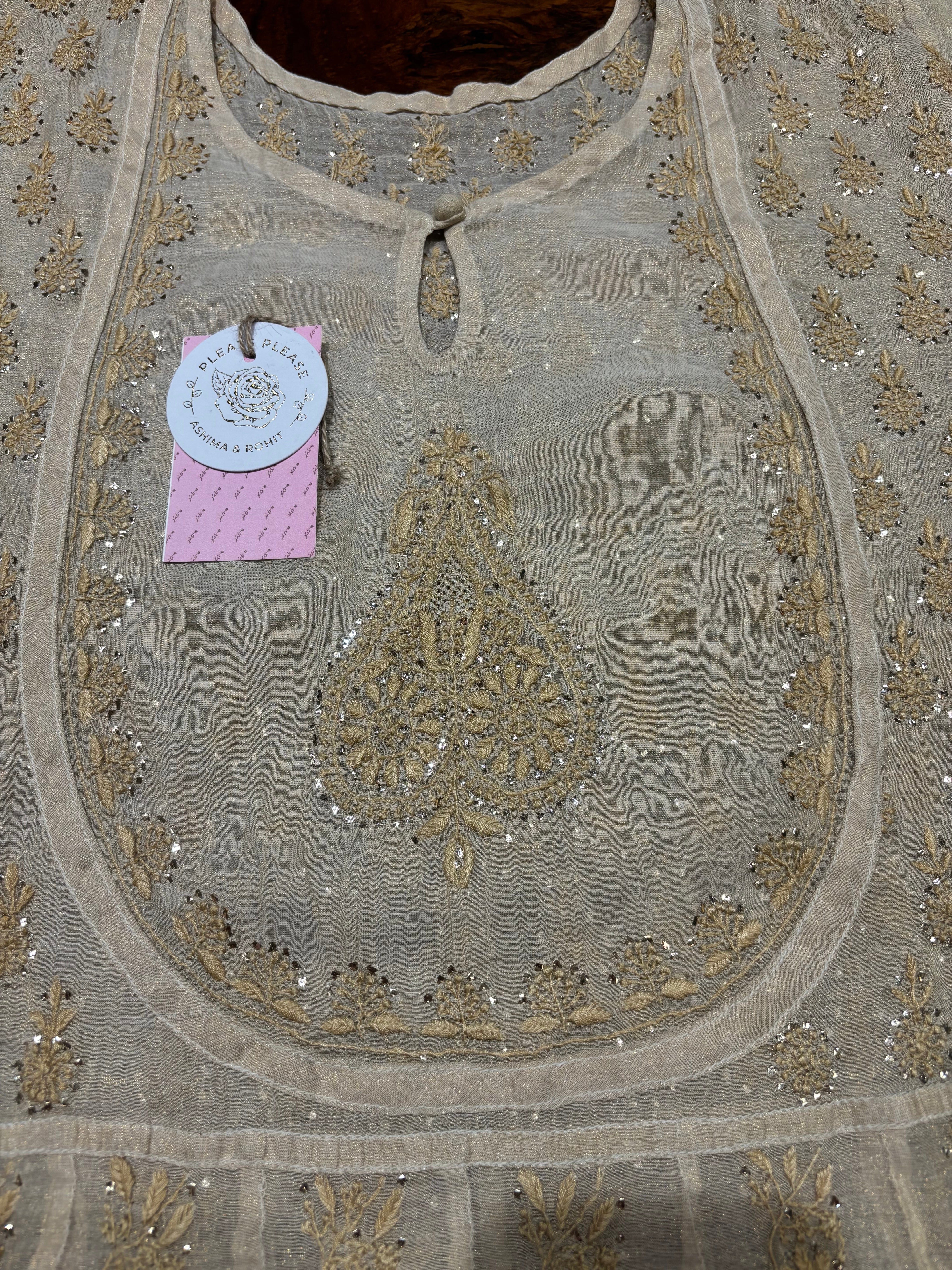 Dyeable Pure and Premium Tissue Chikankari & Mukaish Bajirao Anarkali and Dupatta Set