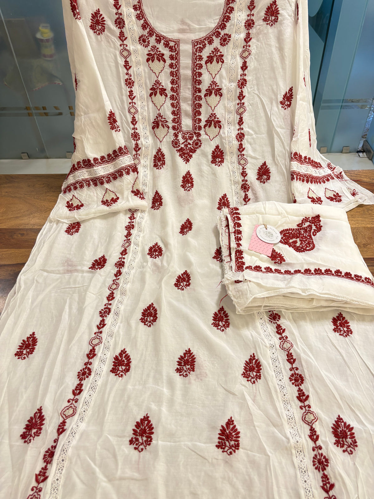 Dyeable Muslin Chikankari Kurta & Dupatta
