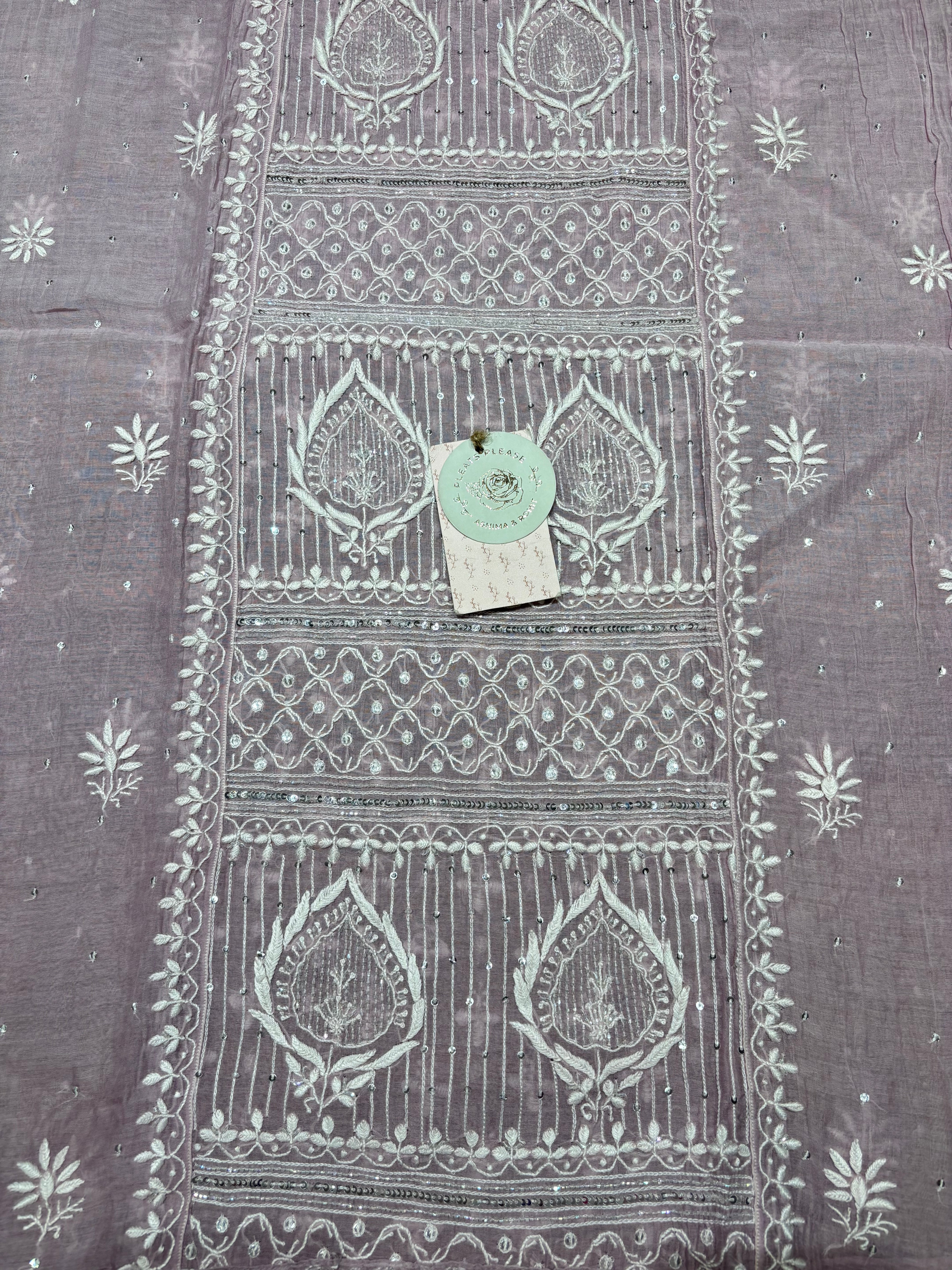 Lavender Chanderi Mul Chikankari  Kurta & Dupatta Set