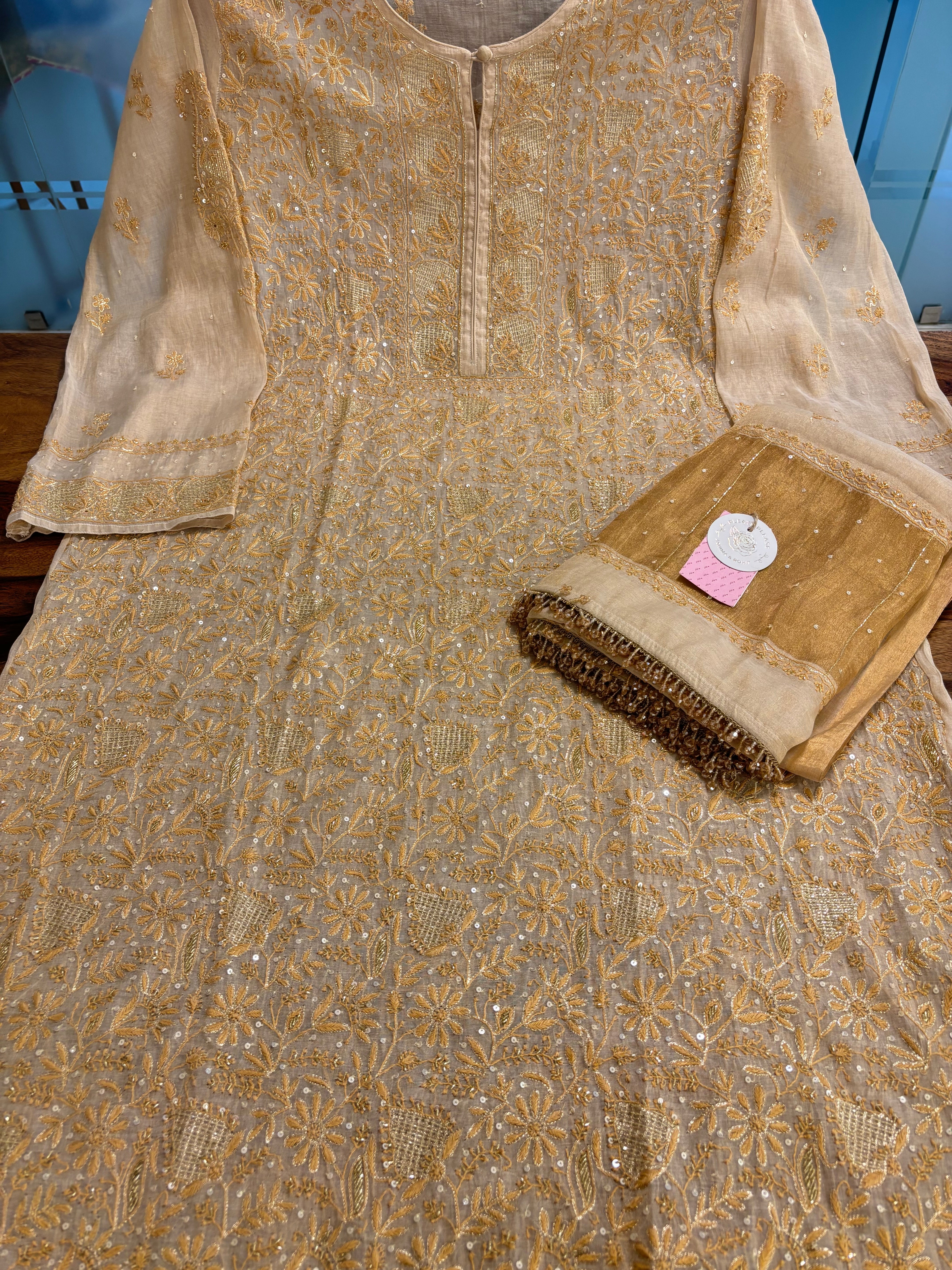 Dyeable Pure & Premium Tissue Chikankari Kurta & Dupatta