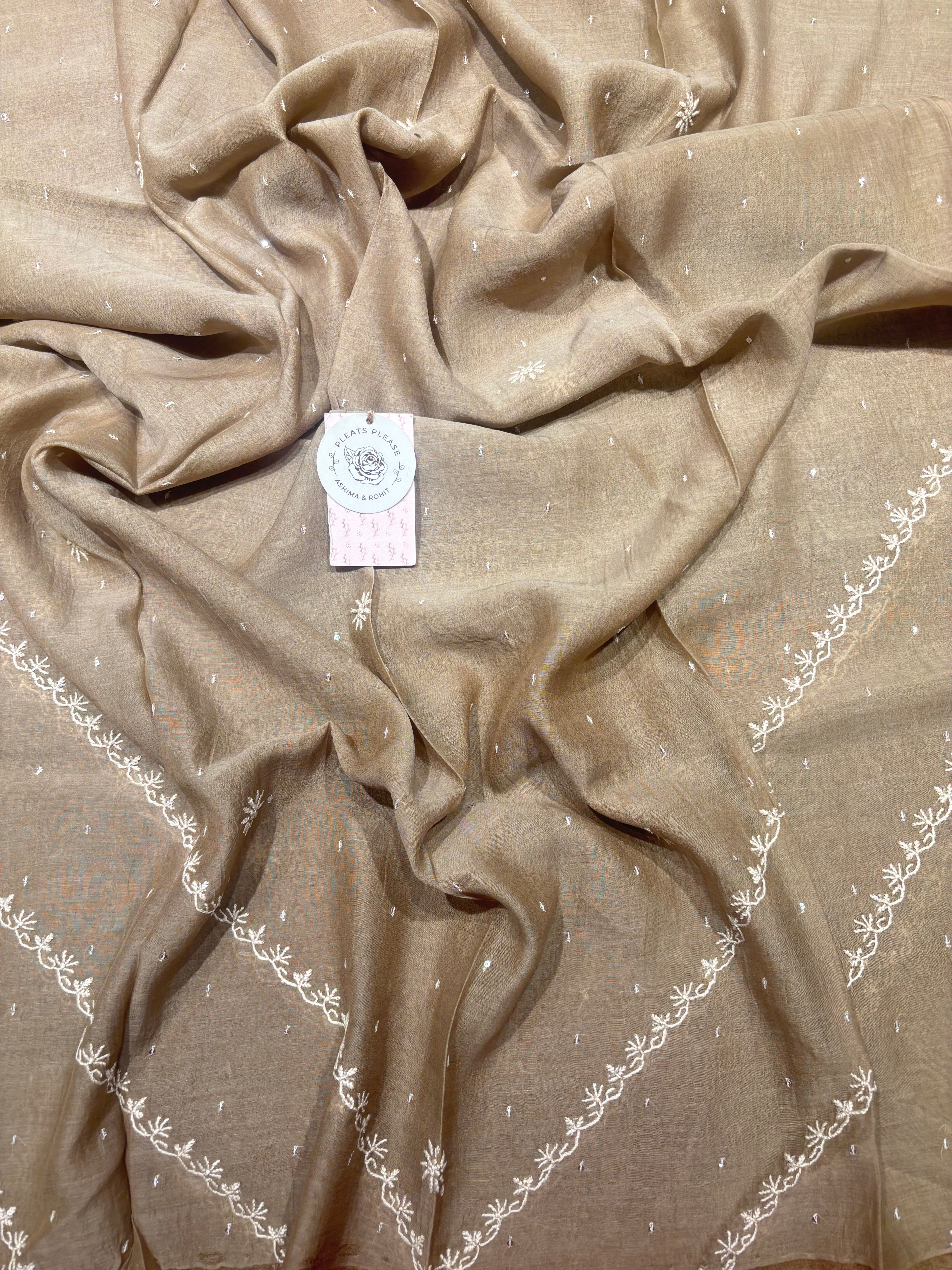 Brown Chanderi Mul Chikankari Kurta & Dupatta Set