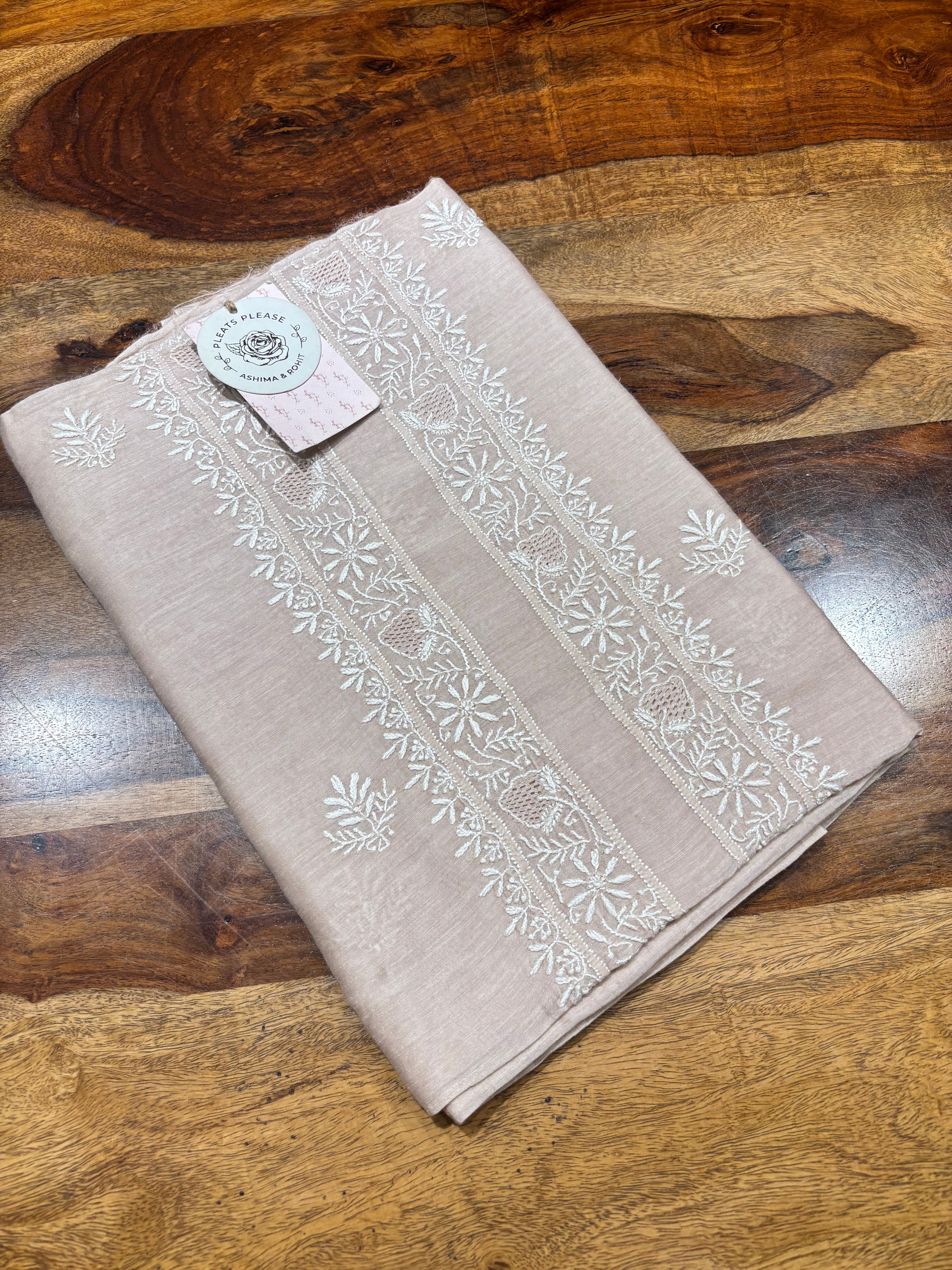 Rose Gold Linen Chikankari Men’s Kurta Fabric