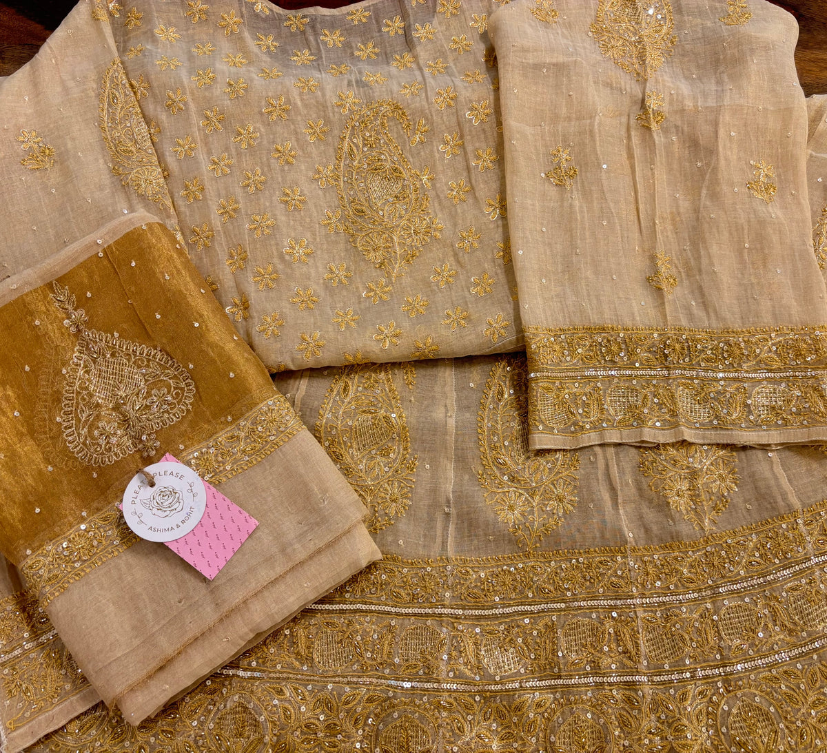 Dyeable Pure & Premium Tissue Mirror Chikankari Bajirao Anarkali & Dupatta