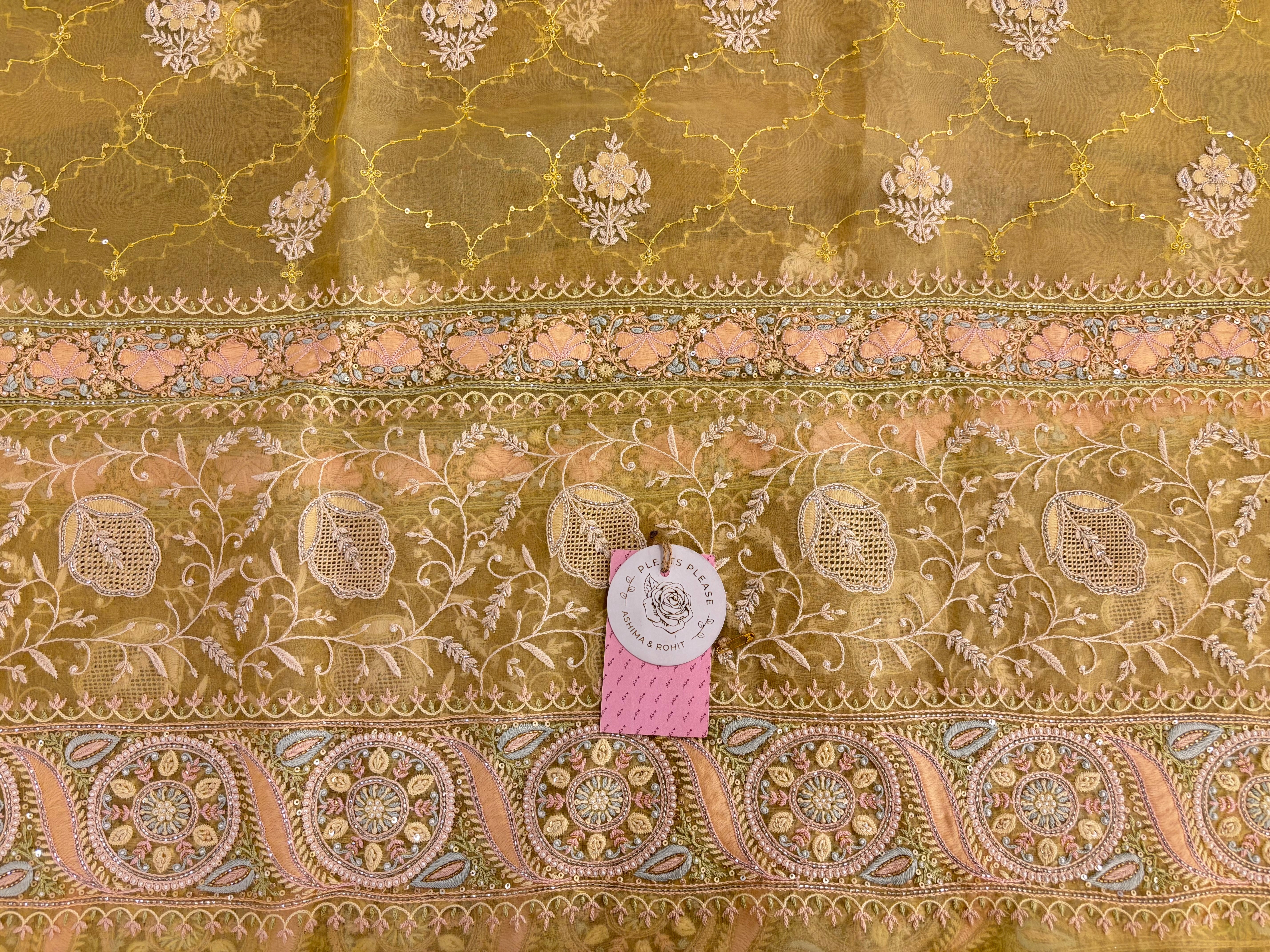 butter Yellow Pure & Premium Organza Chikankari Kurta & Dupatta