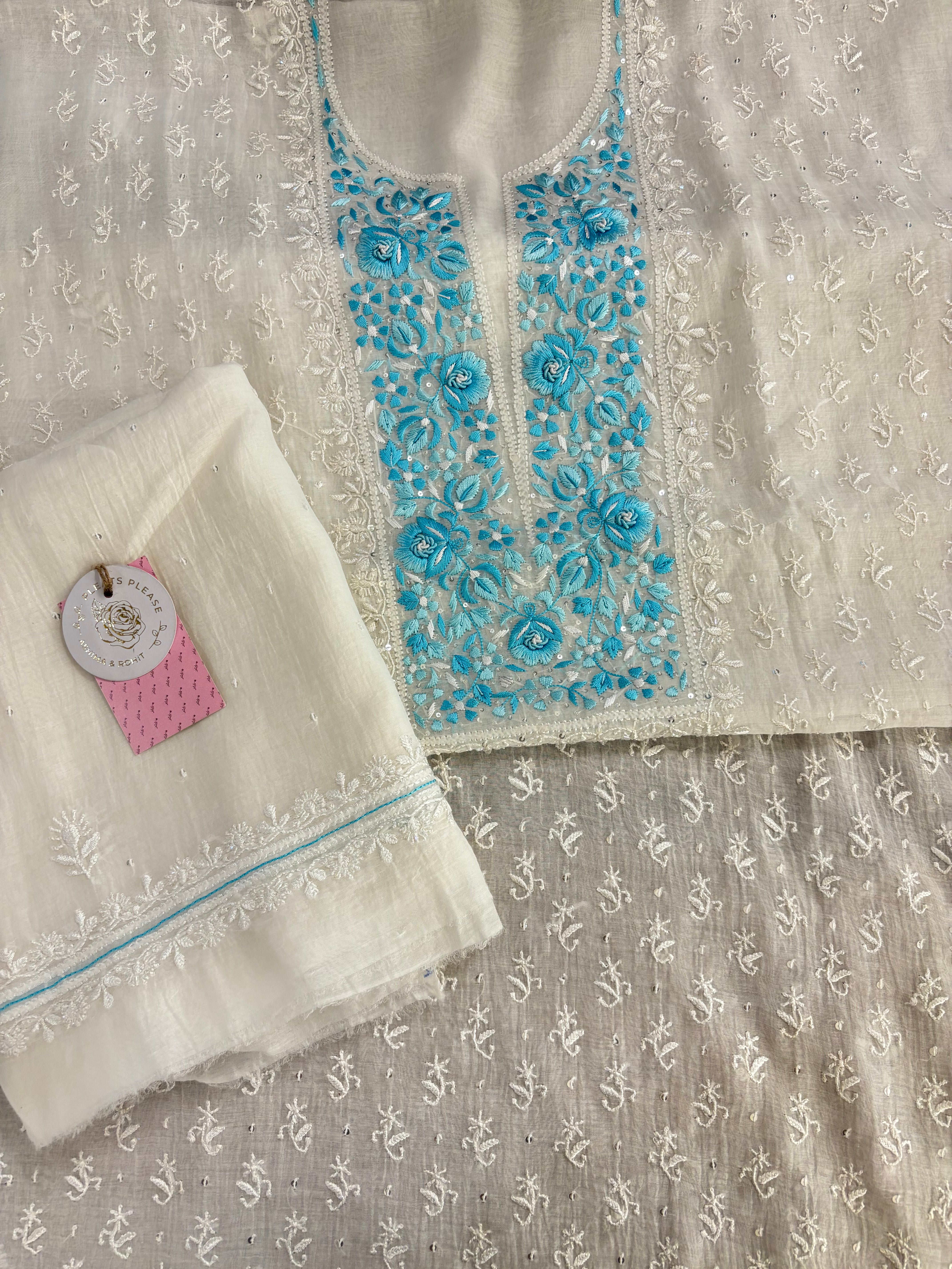 Dyeable Chanderi Parsi Gara Chikankari Kurta & Dupatta