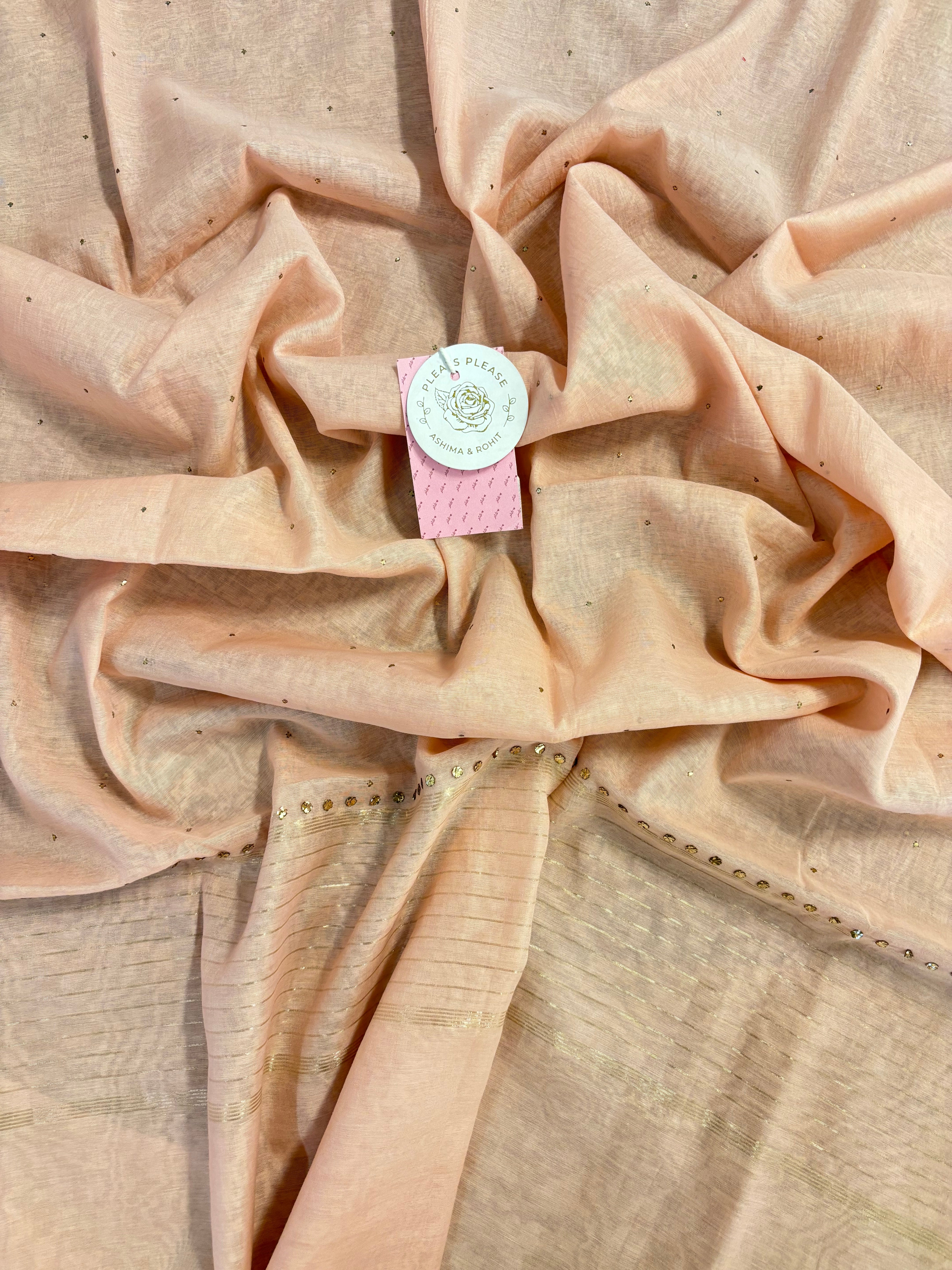 Peach Chanderi A-Line Mukaish Kurta & Dupatta