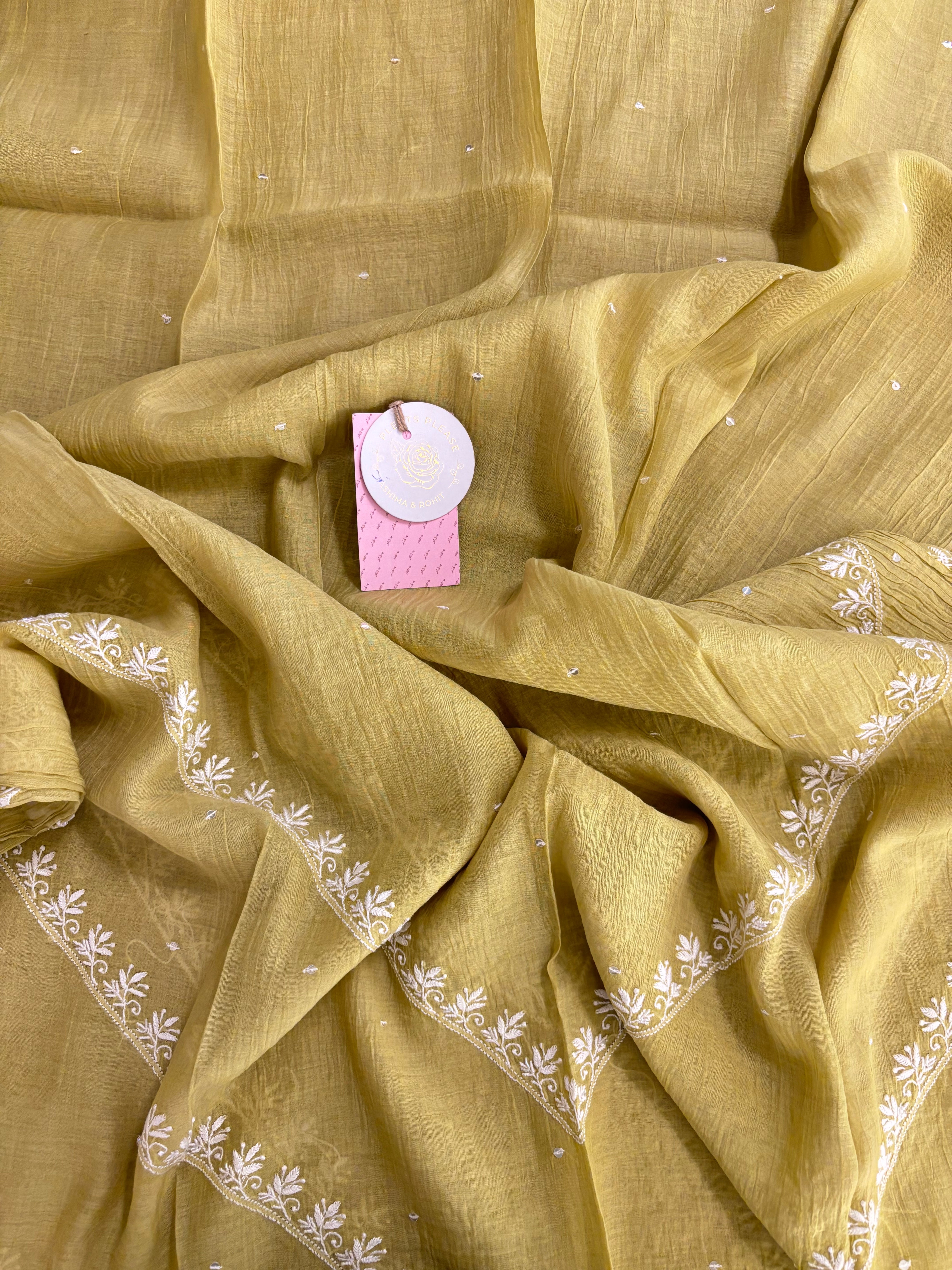 Mustard Yellow Chanderi Chikankari Kurta & Dupatta