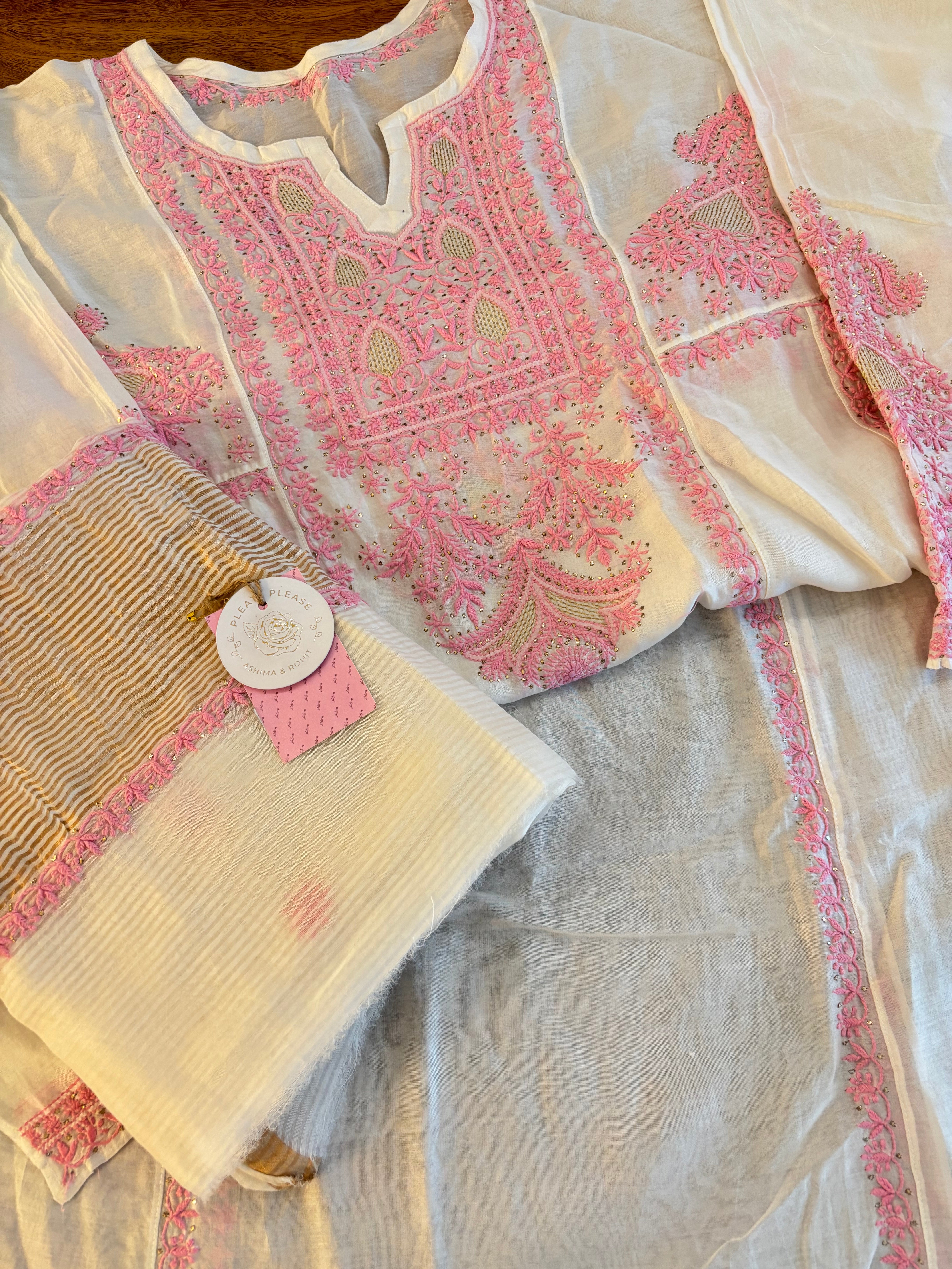 Dyeable Chanderi Chikankari Mukaish Anarkali & Dupatta
