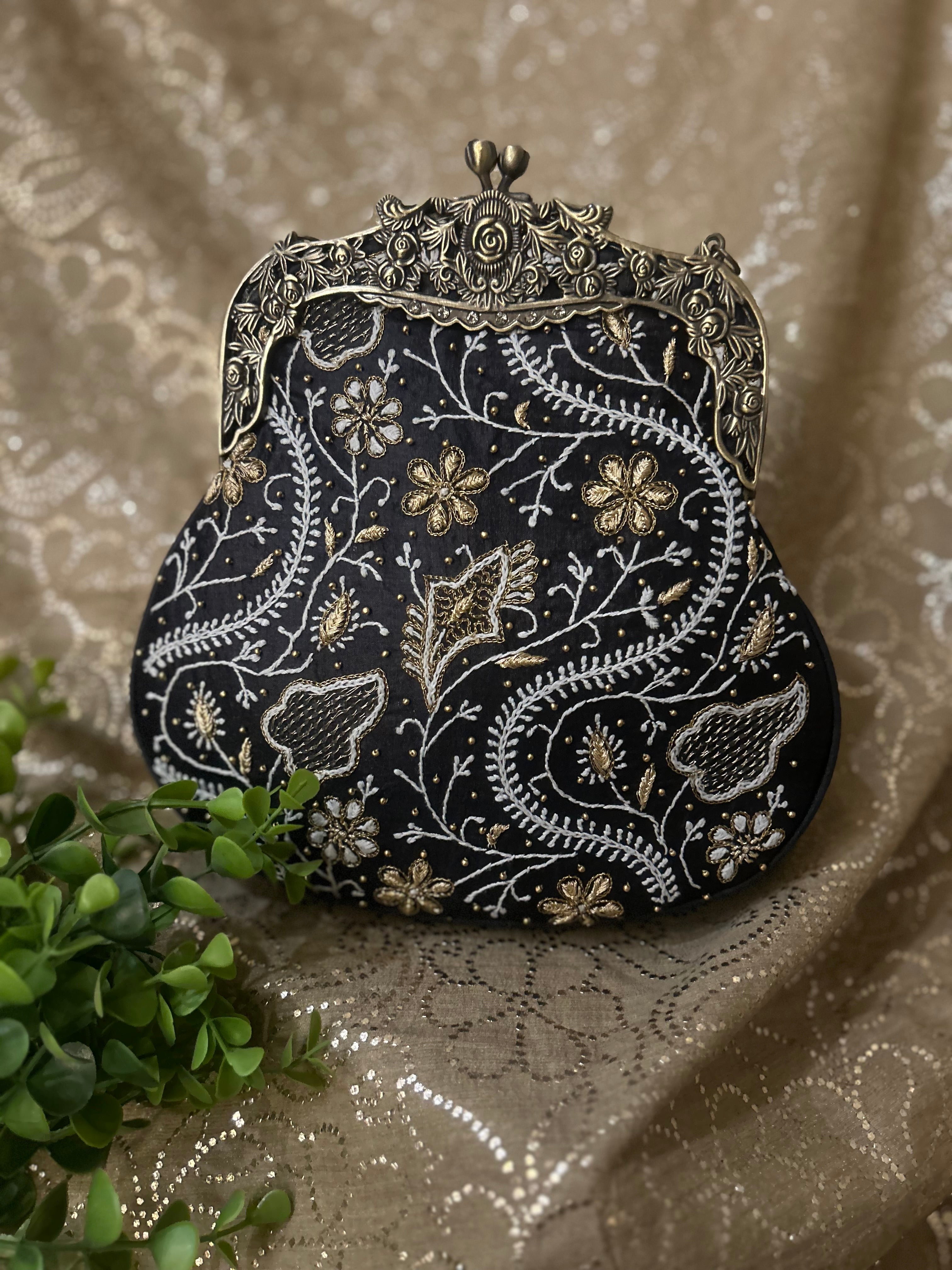 Black Chikankari Clutch Bag