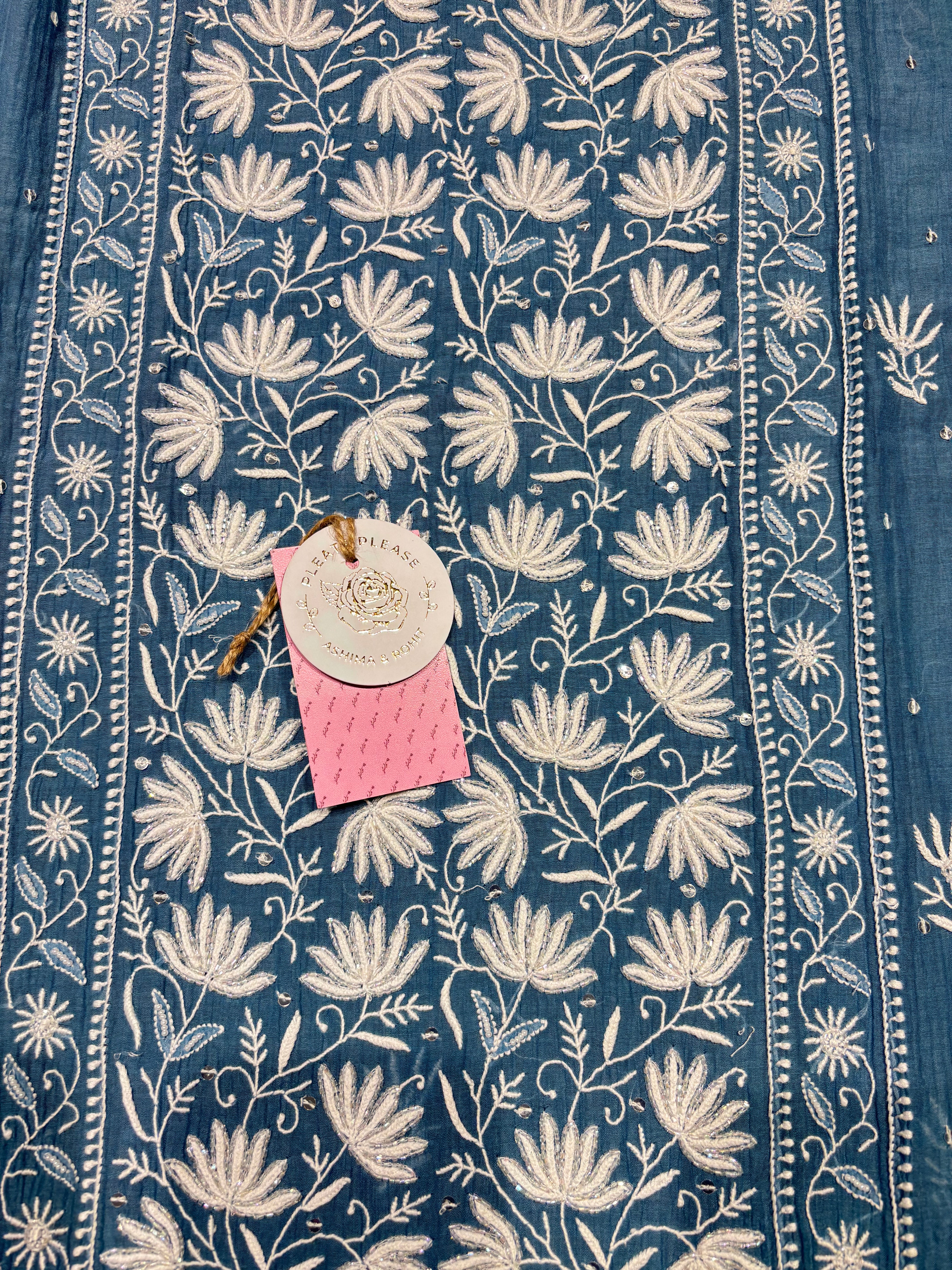 Blue Chanderi Mul Chikankari Kurta & Dupatta Set