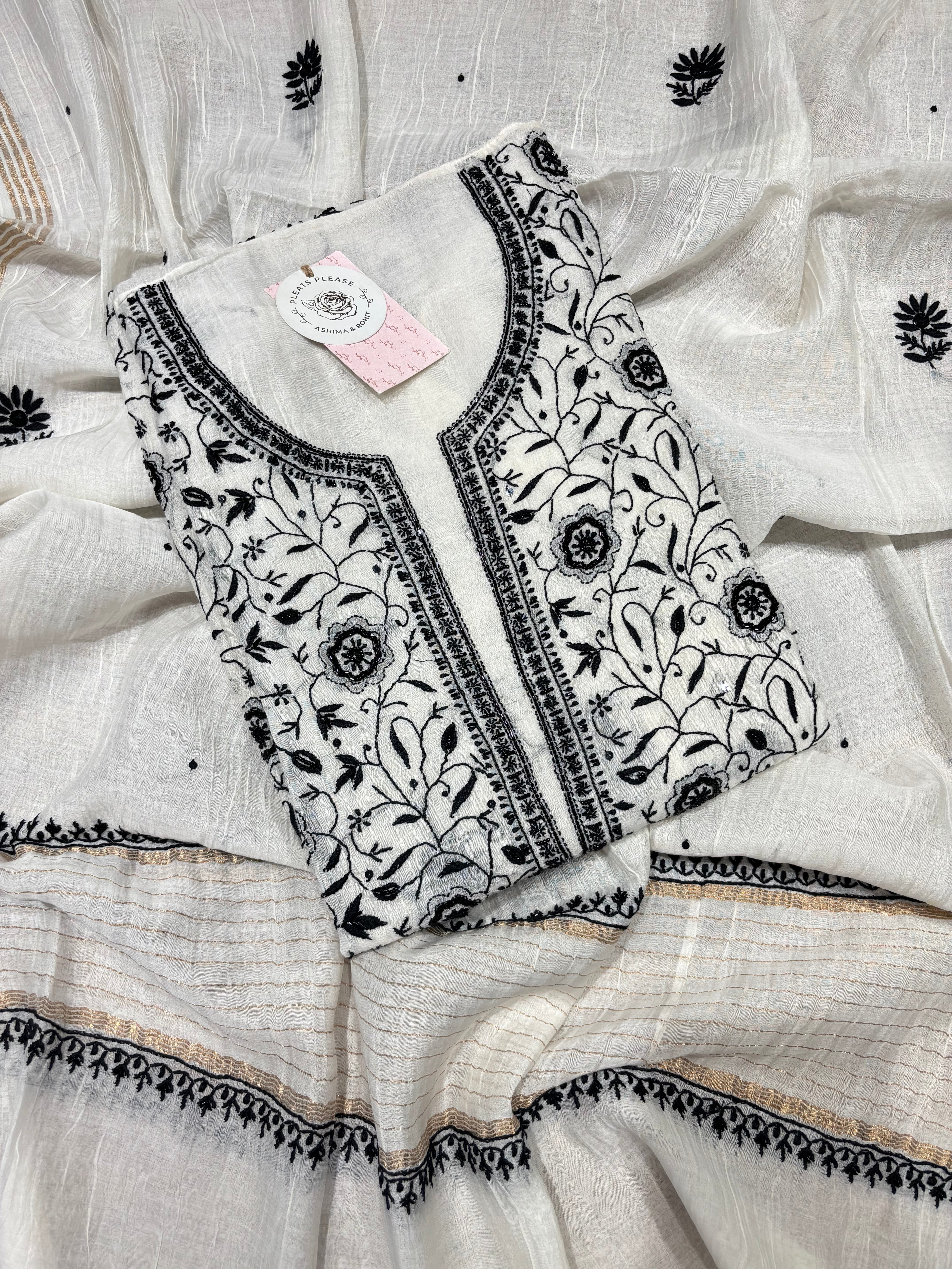 Dyeable Chanderi Mul Chikankari kurta and Dupatta Set
