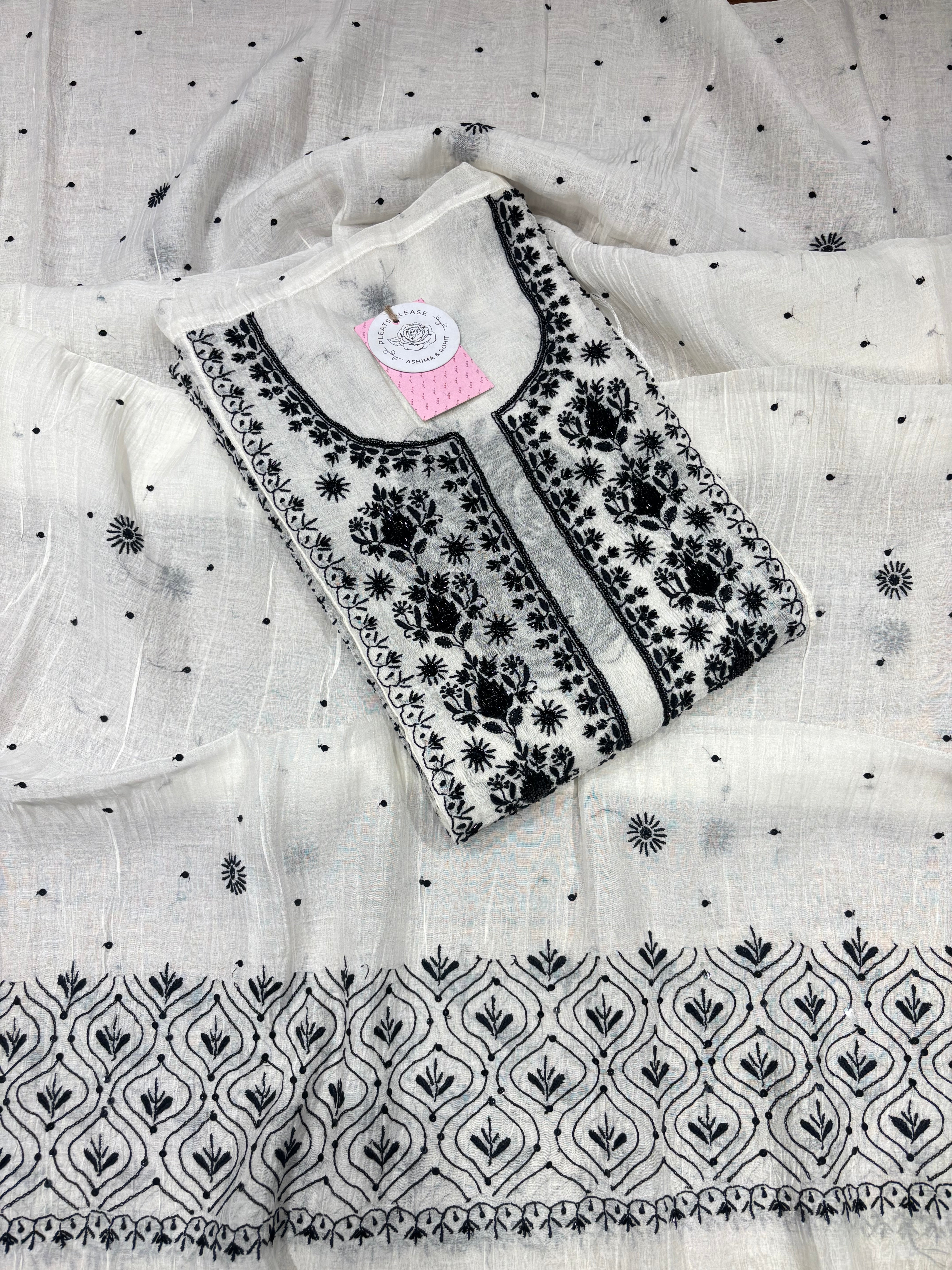 Dyeable Chanderi Mul Chikankari Kurta & Dupatta Set