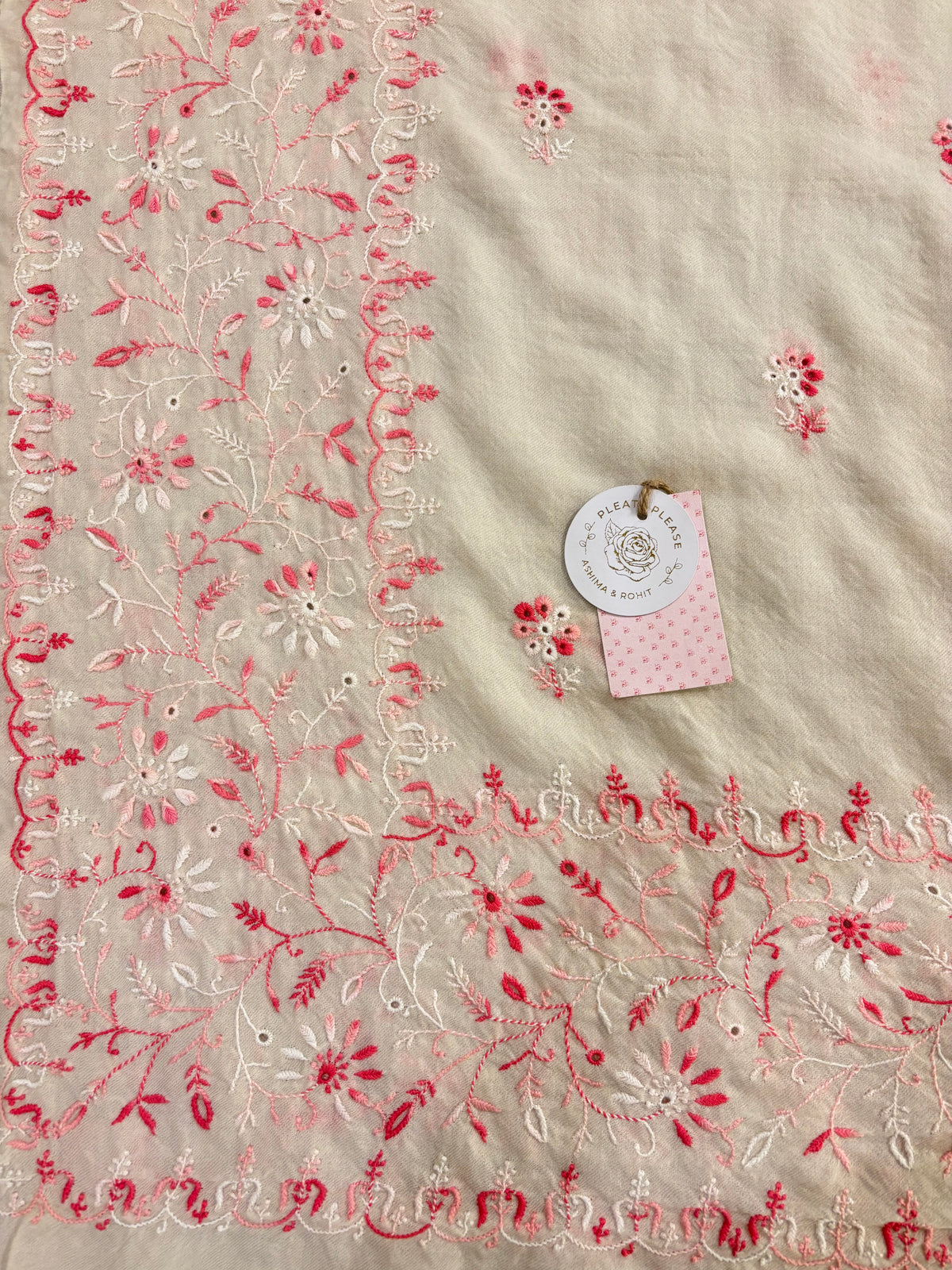 Ivory-Pink Pashmina Chikankari Shawl