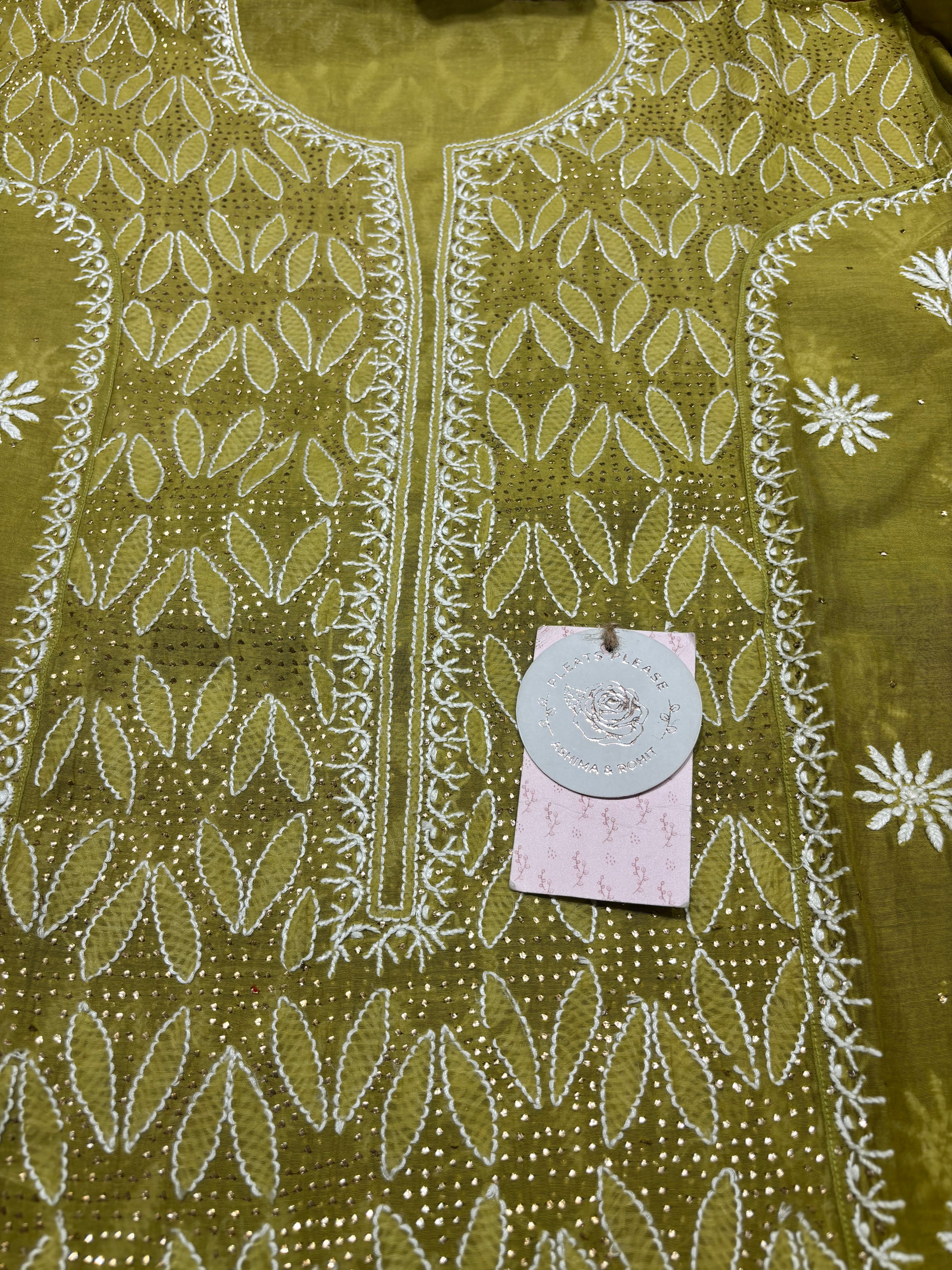 Dhani Green Chanderi Mul Chikankari & Mukaish Kurta & Dupatta Set