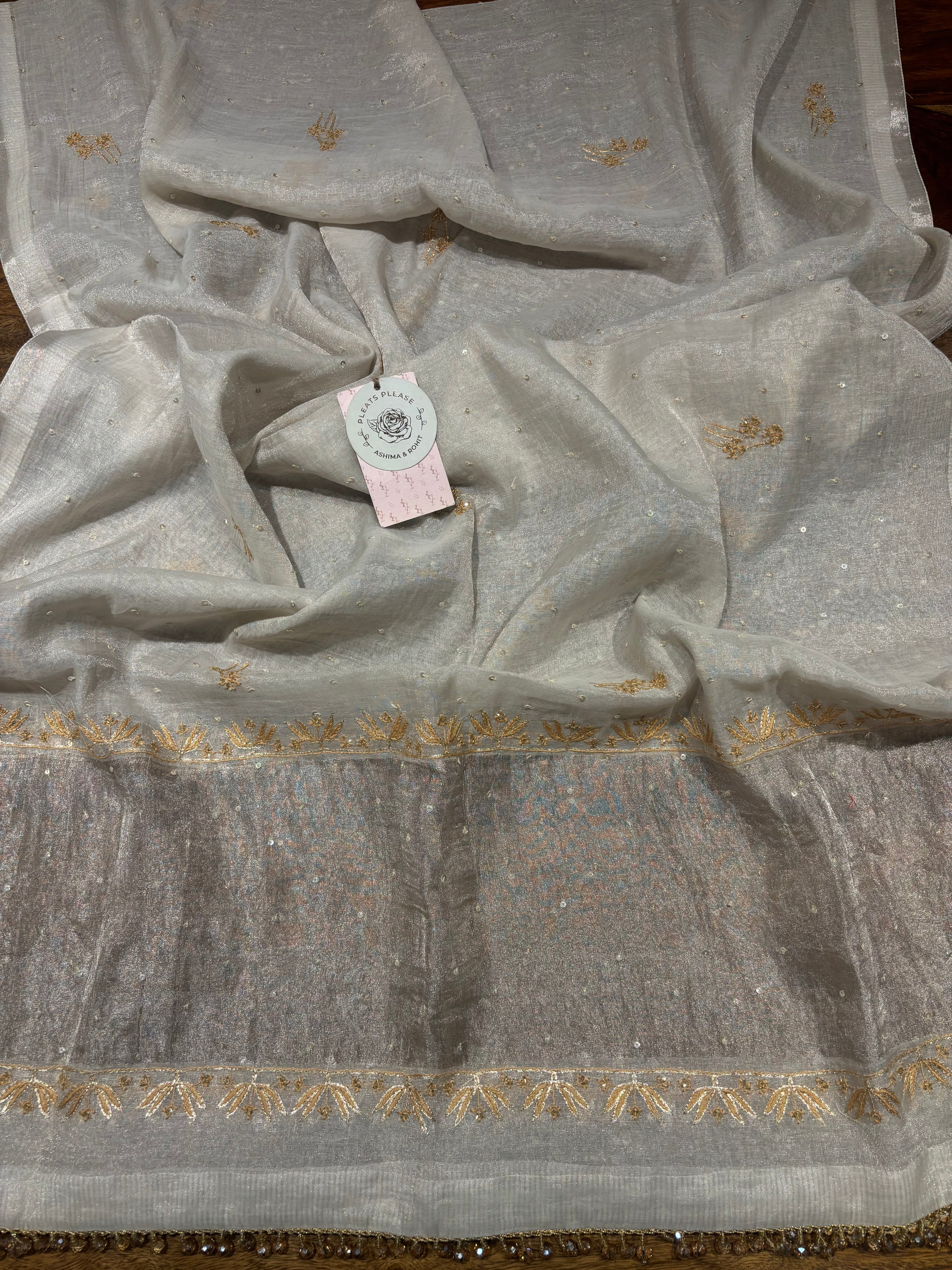 Dyeable Pure & Premium Silver Tissue Chikankari Kurta & Dupatta Set