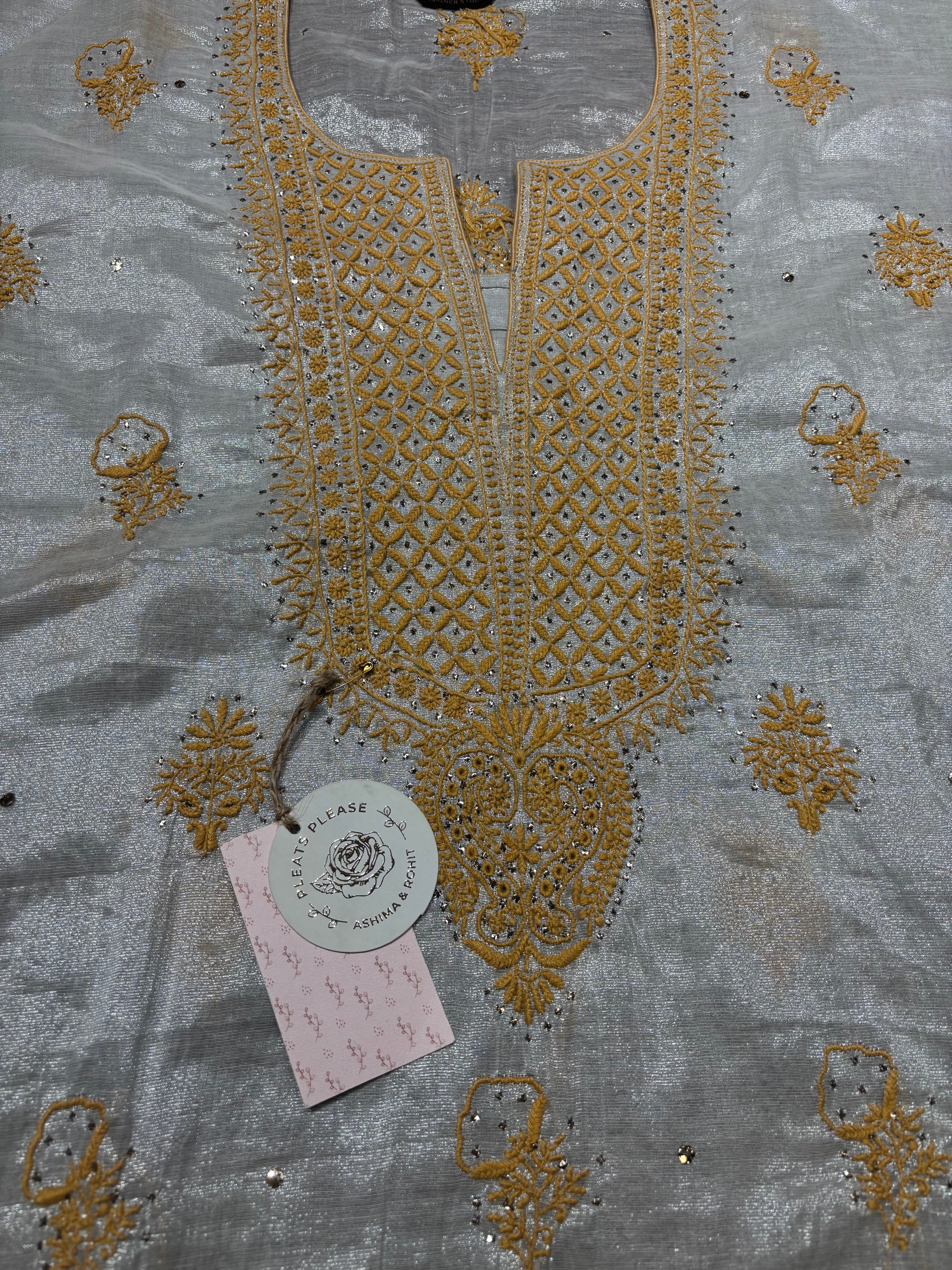 Silver Tissue Chikankari Kurta and dupatta set