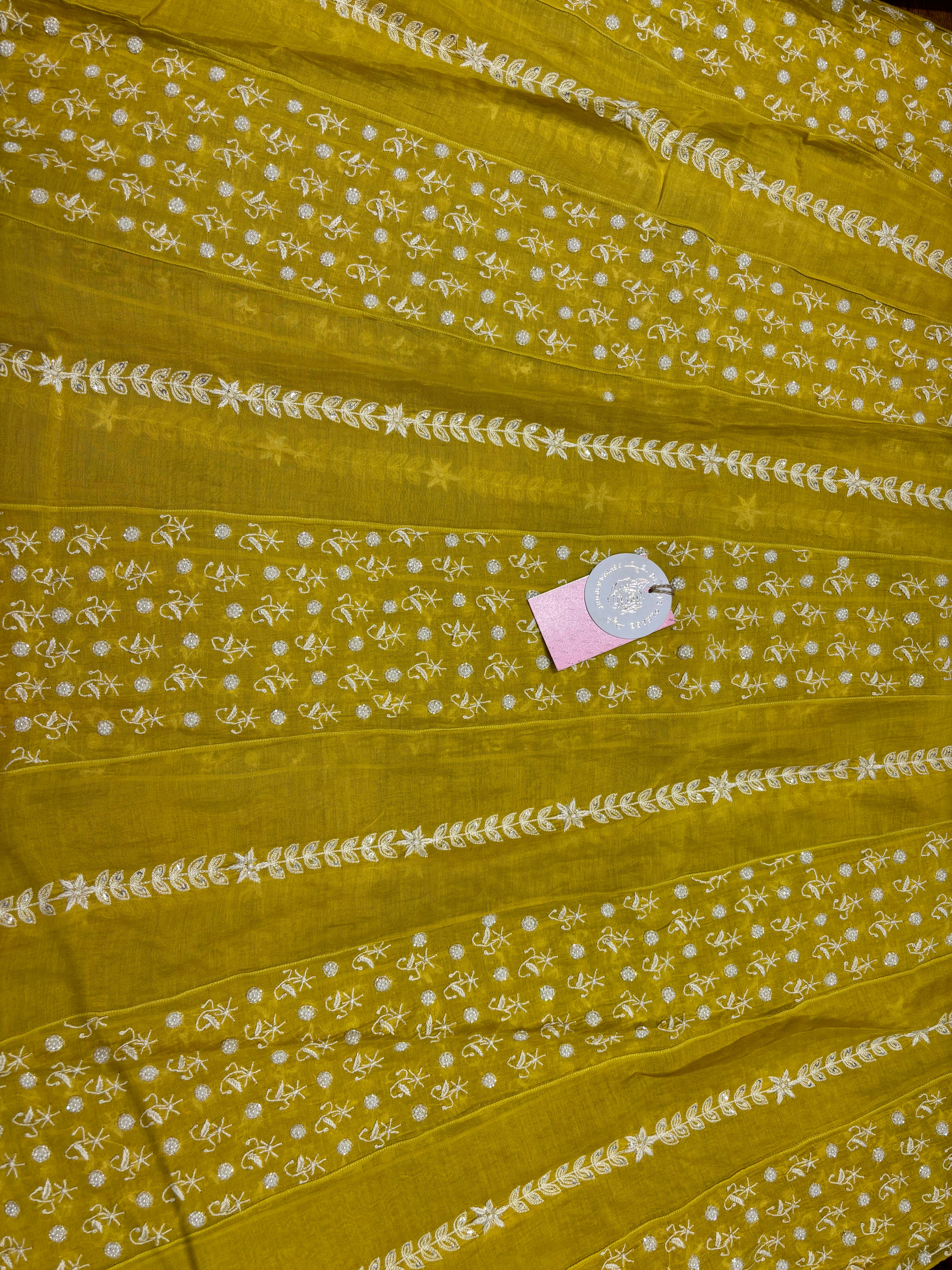 Lime Yellow Chanderi Mul Chikankari Anarkali & Dupatta Set