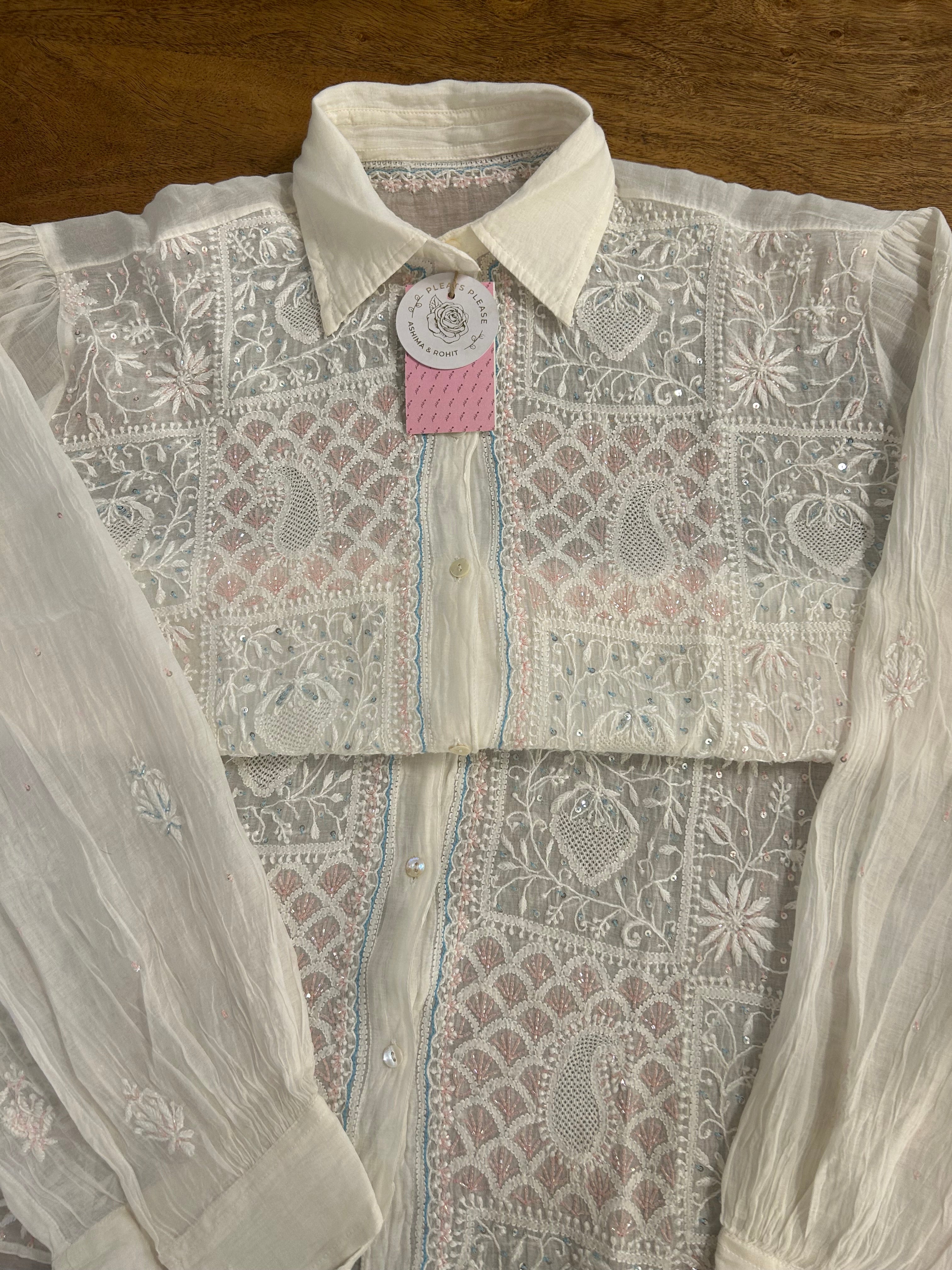 Dyeable Chanderi Mul Chikankari Shirt