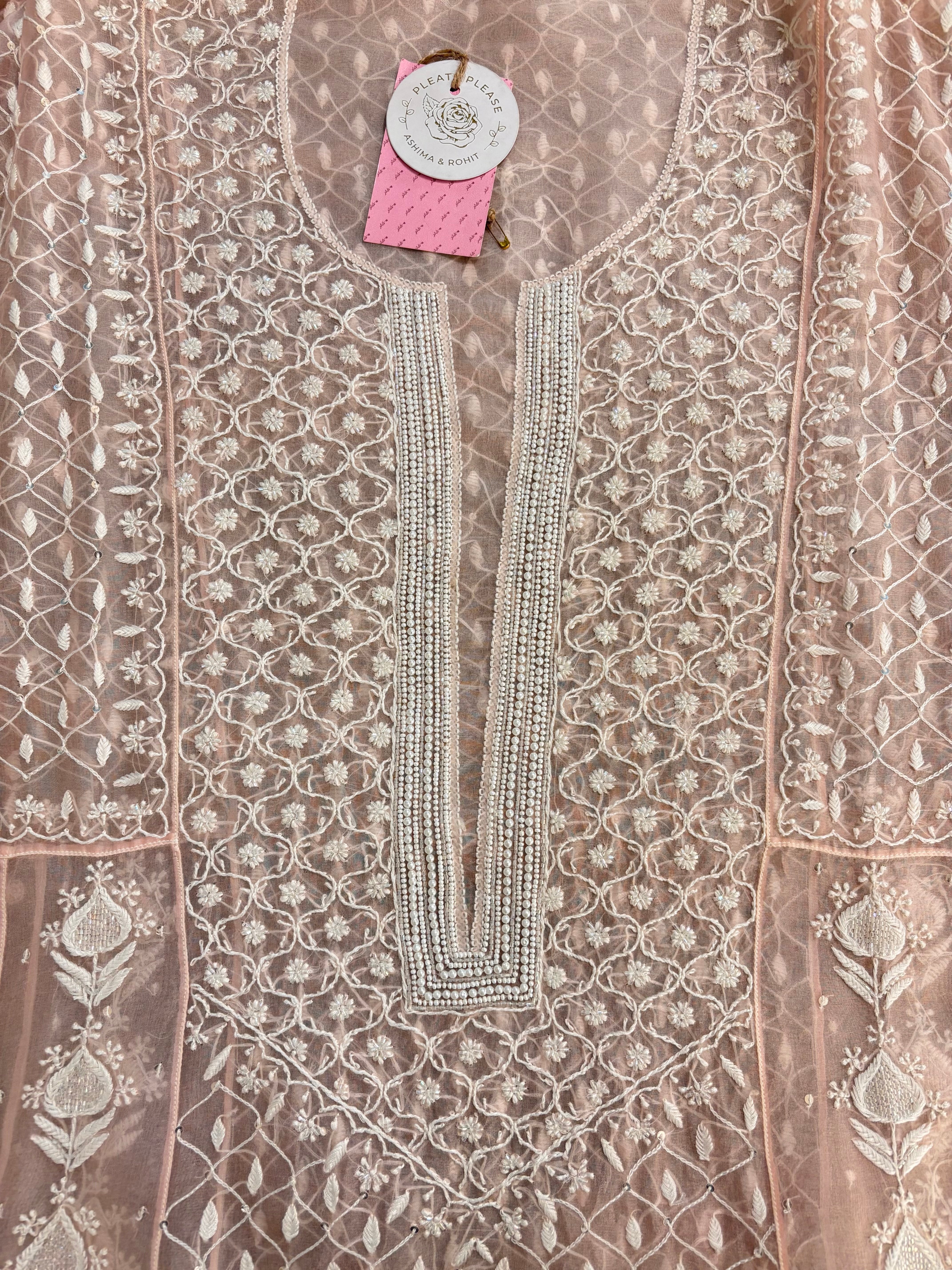 Baby Pink Organza Silk Chikankari Anarkali & Dupatta