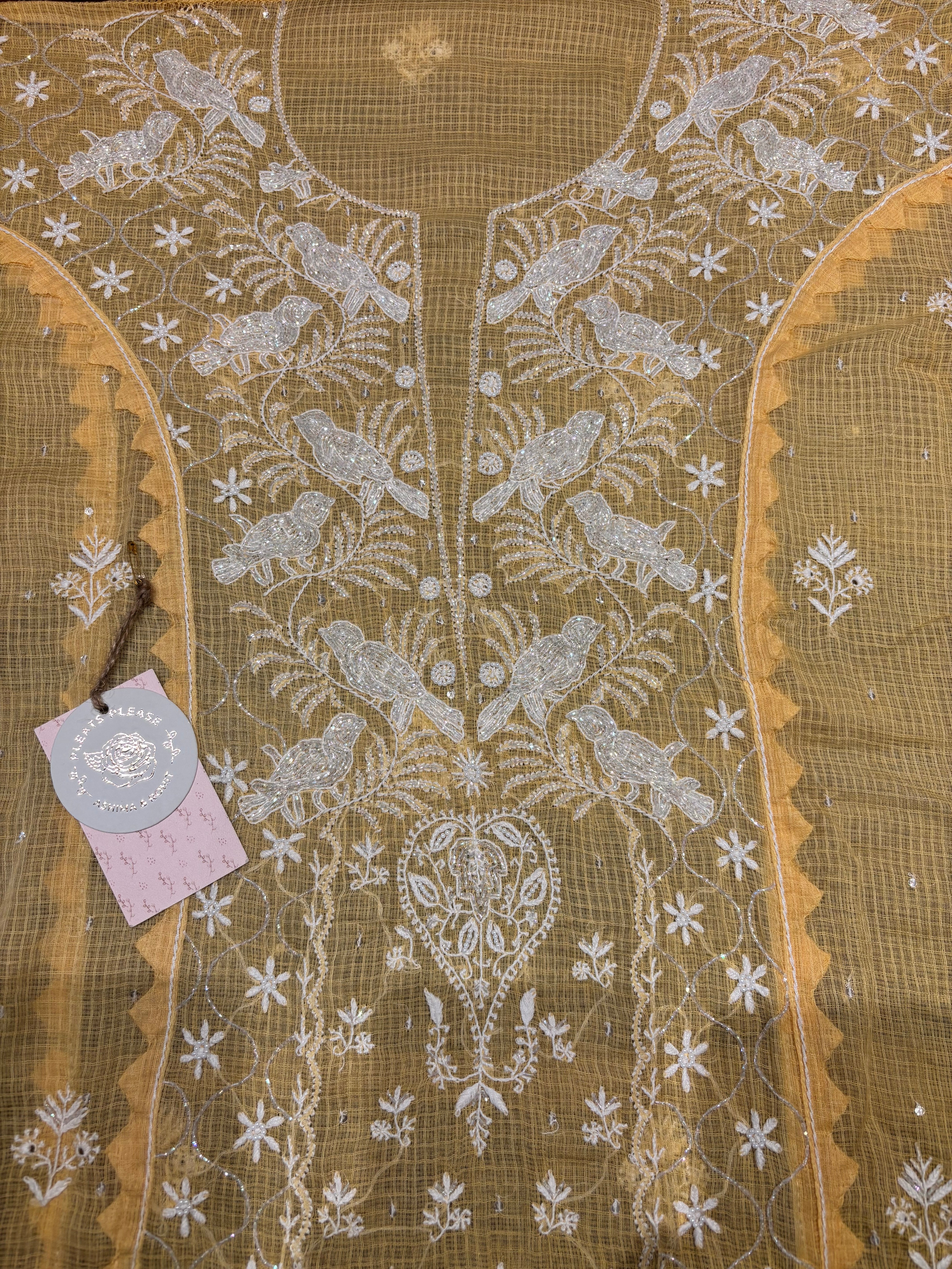 Yellow Kota Doria Chikankari Kurta And Dupatta Set