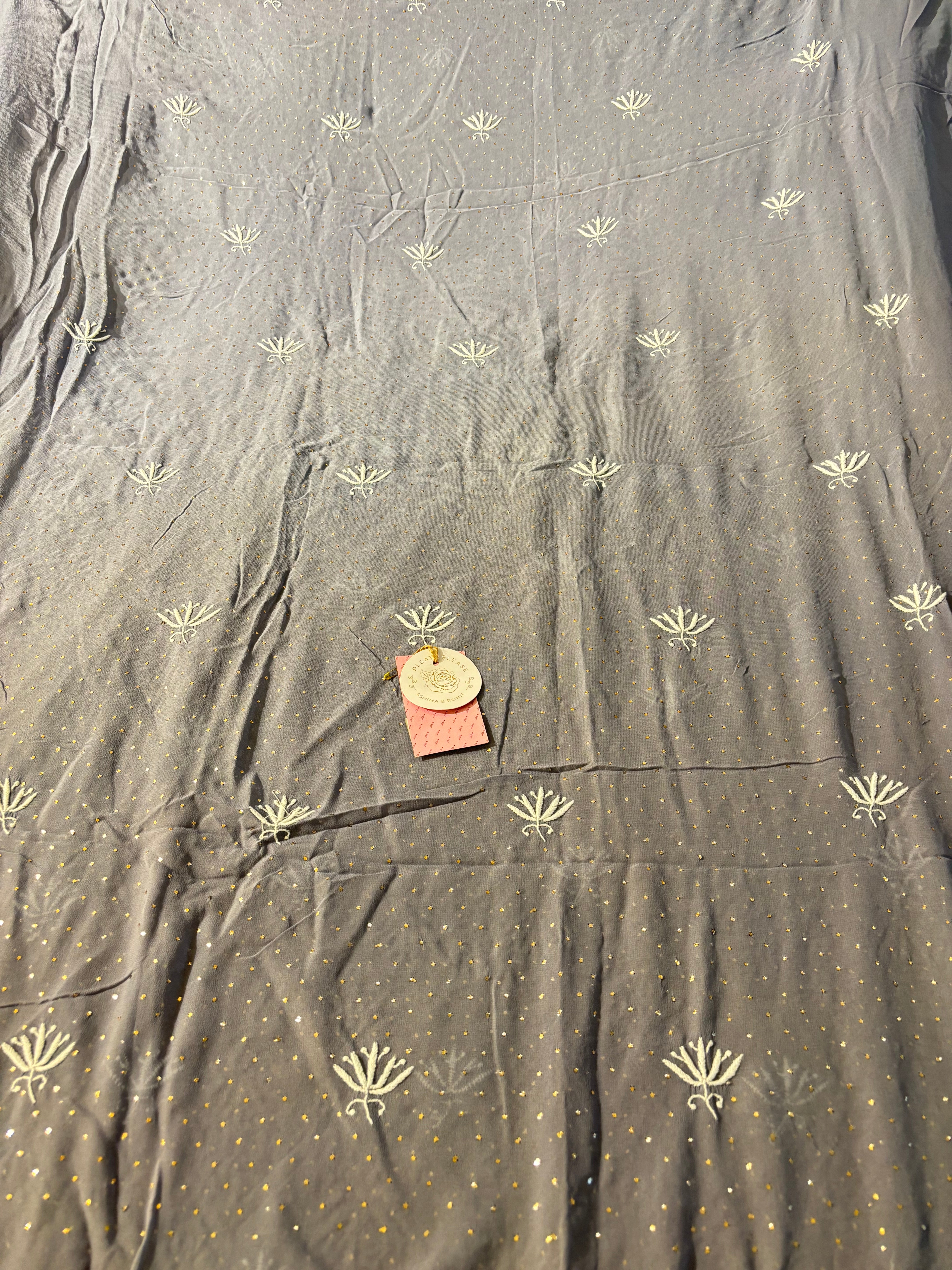 Greyish Powder Blue Pure Georgette Chikankari Mukaish Kurta & Dupatta