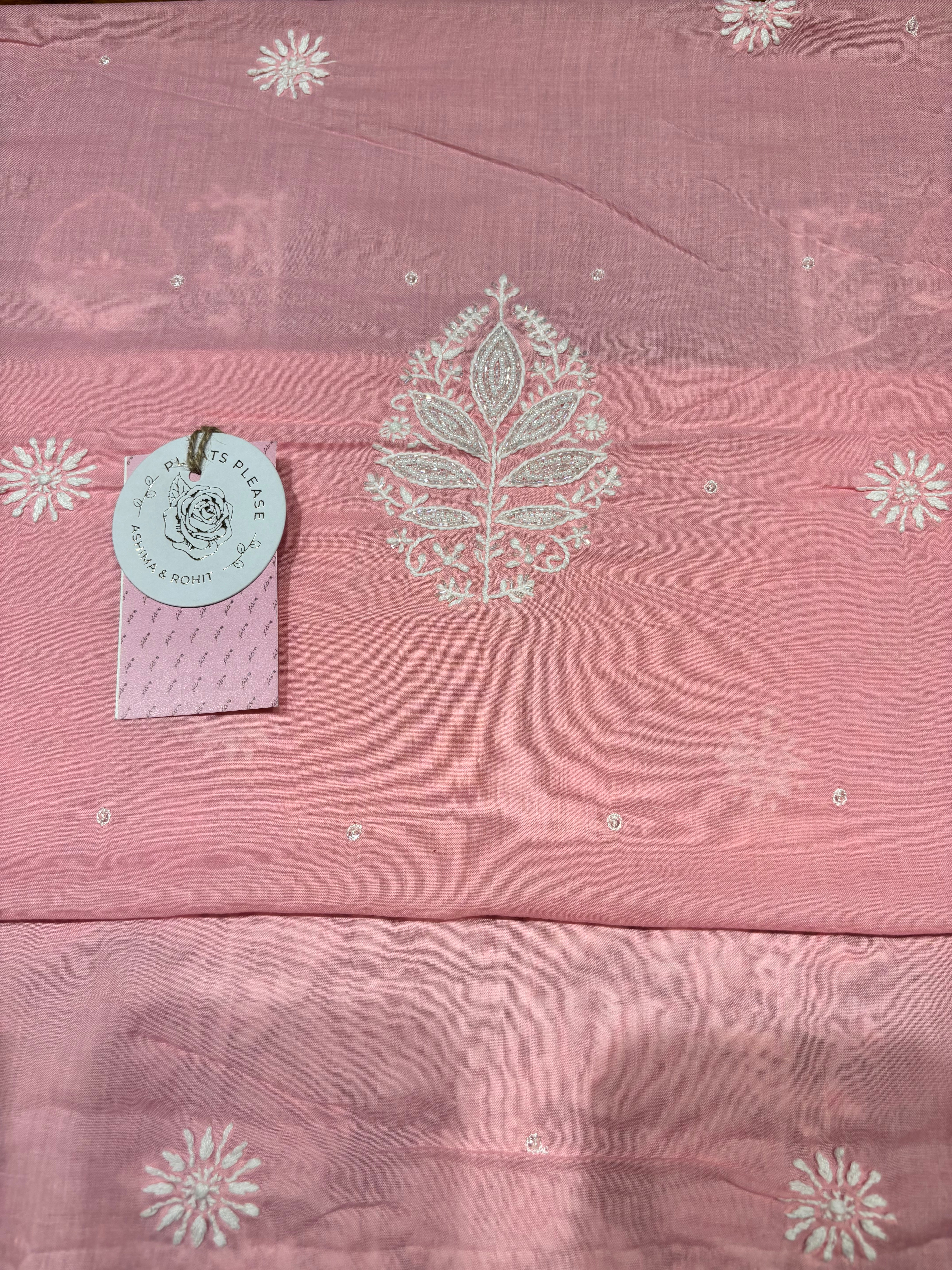 Pink Mulmul Chikankari Kurta Fabric