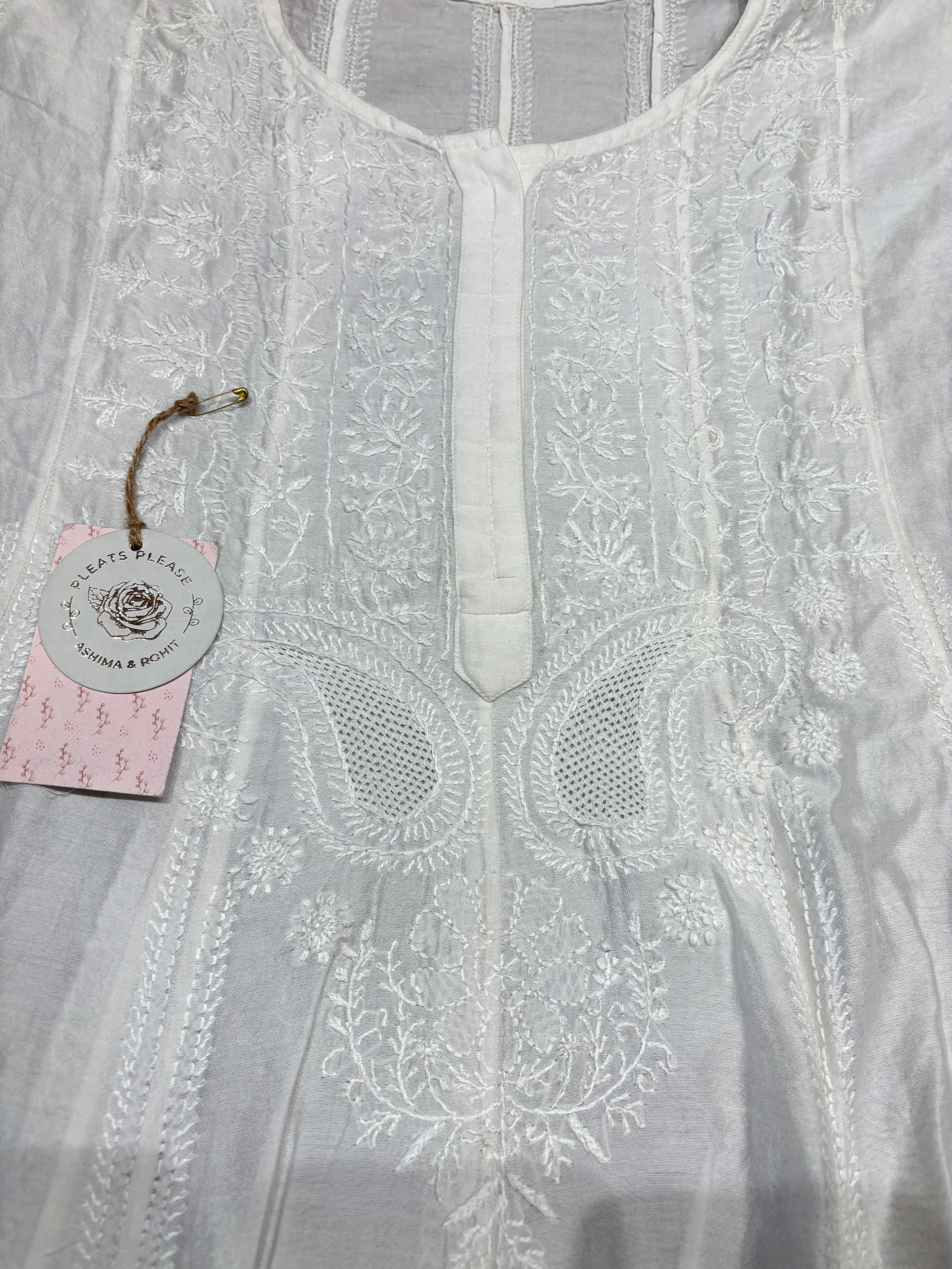 Dyeable Chanderi silk Chikankari Anarkali and Dupatta