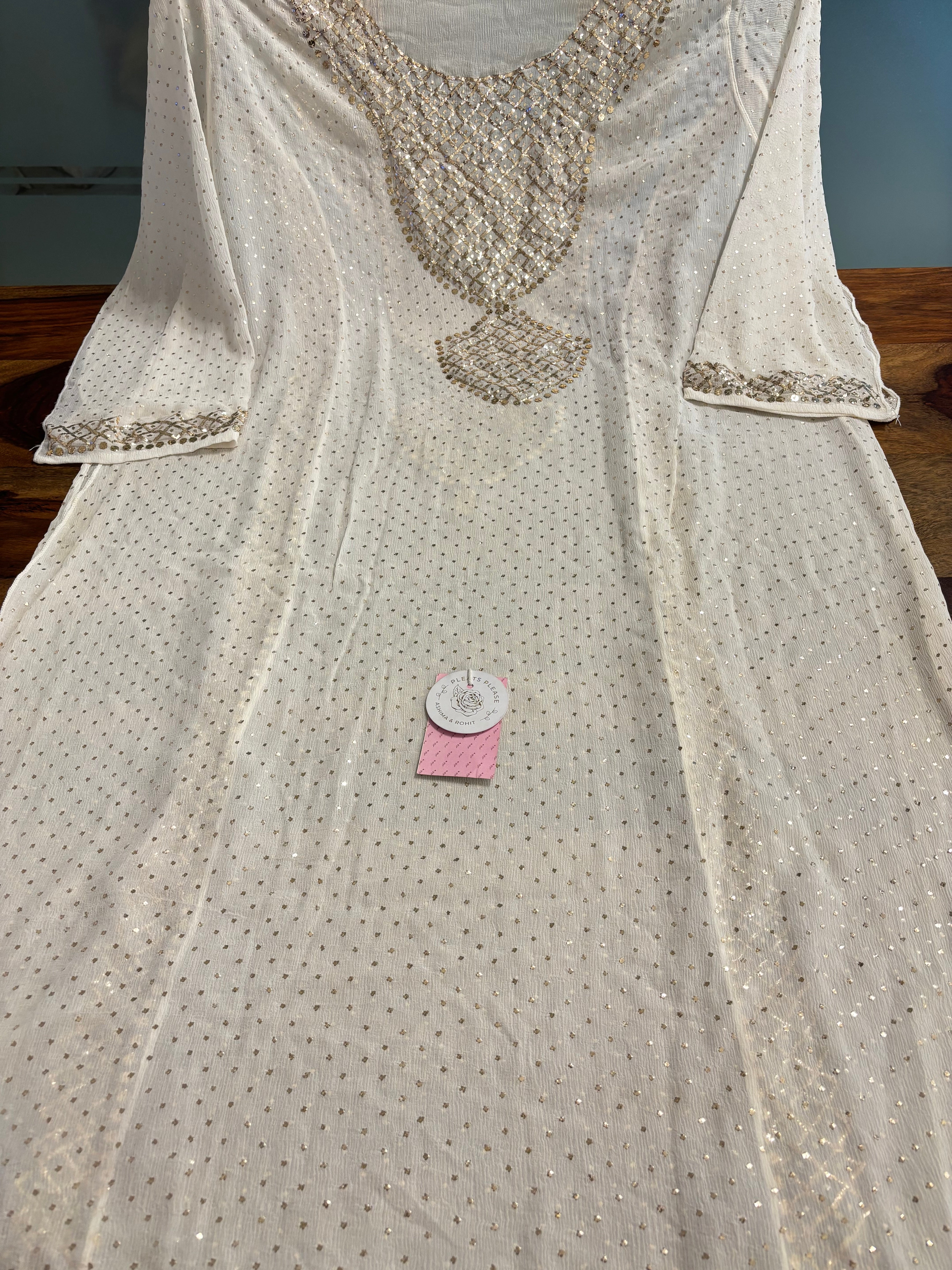 Dyeable Pure Chiffon Mukaish Kurta & Dupatta