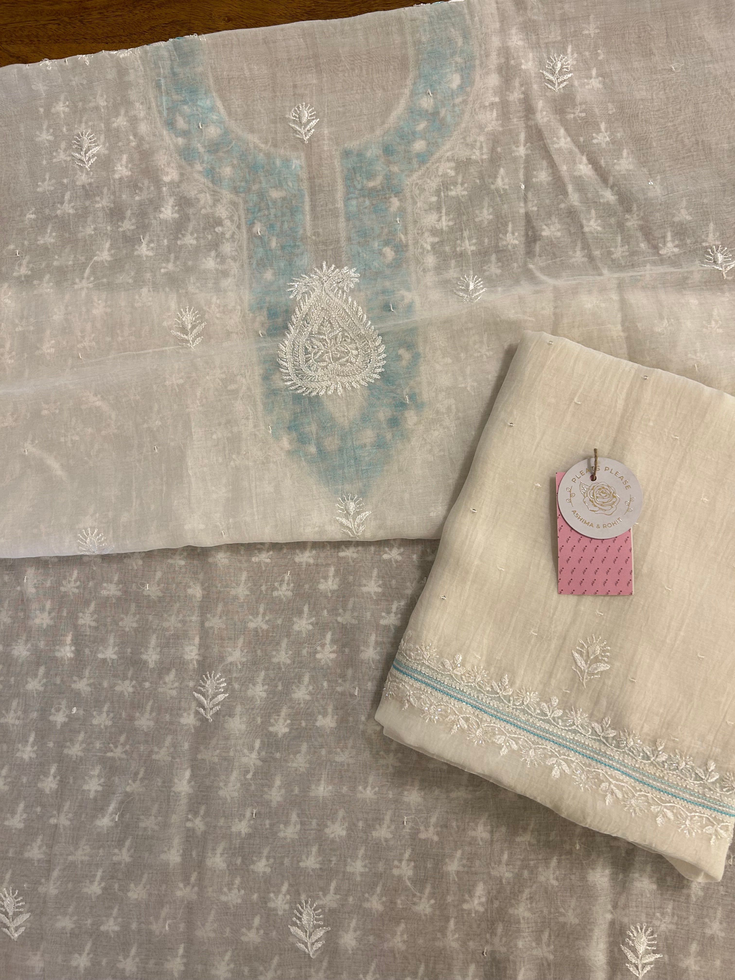 Dyeable Chanderi Parsi Gara Chikankari Kurta & Dupatta