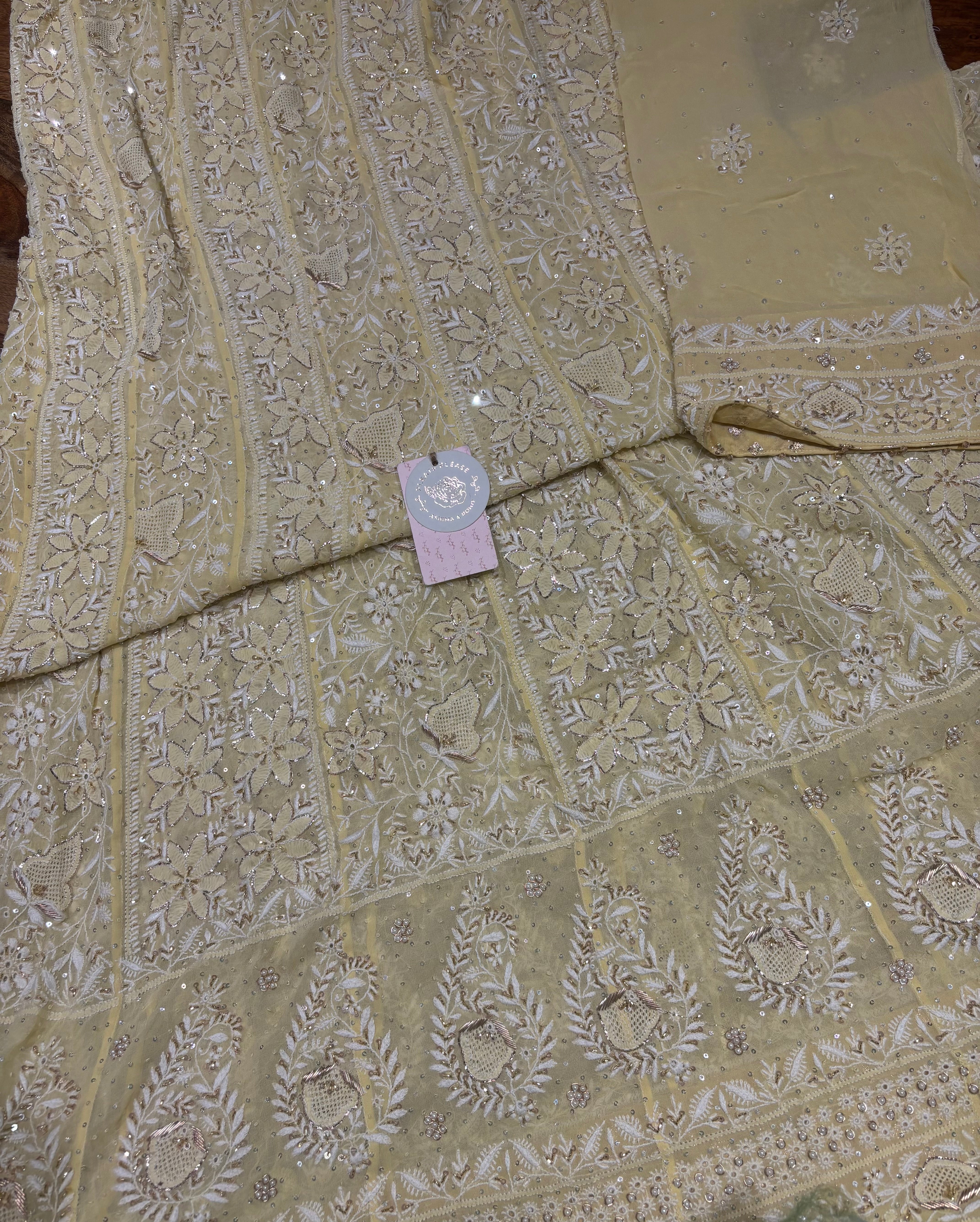 Butter Yellow Pure & Premium Georgette Chikankari Anarkali & Dupatta Set