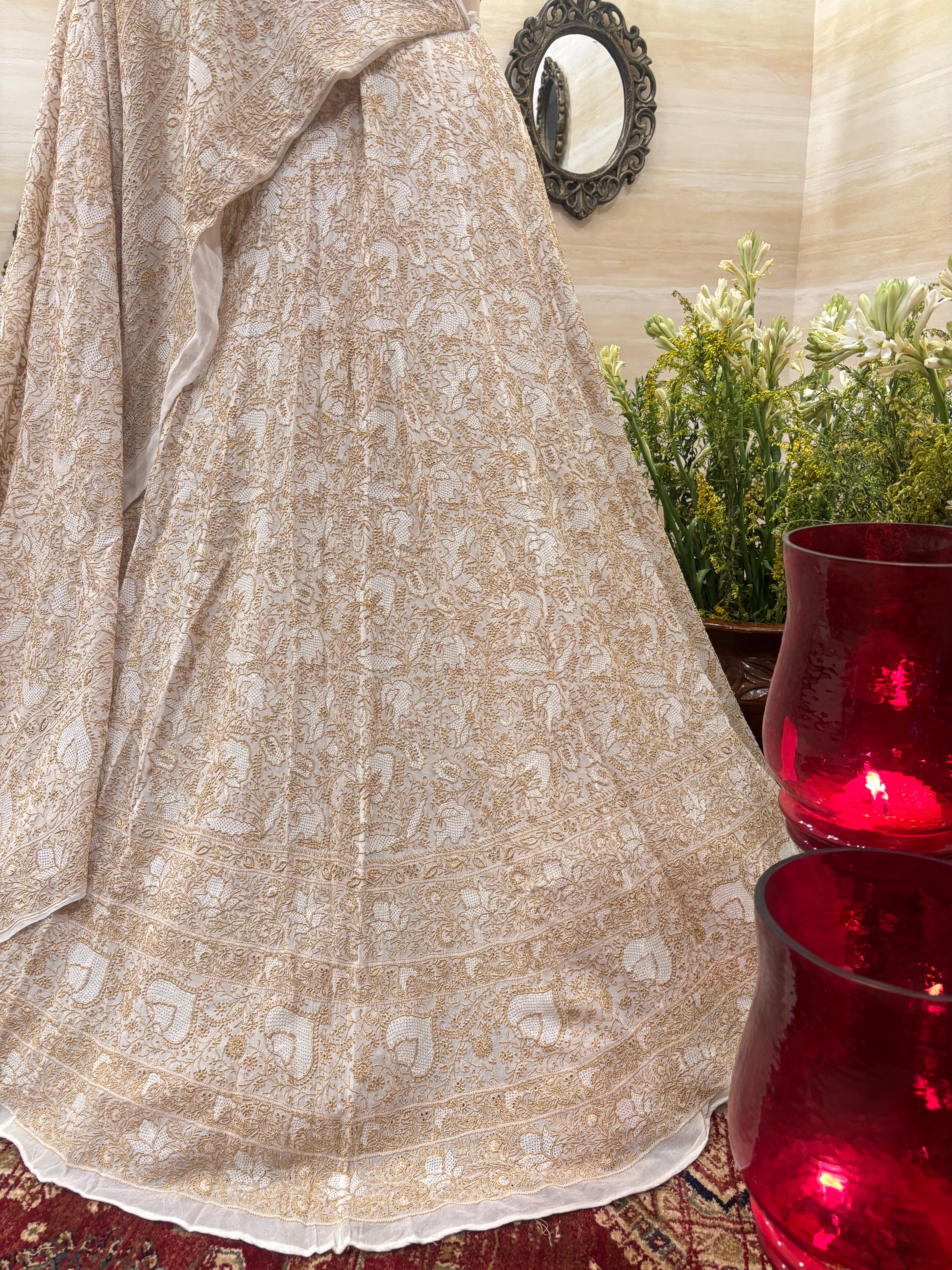 Dyeable Pure & Premium Goergette Chikankari Lehenga Set